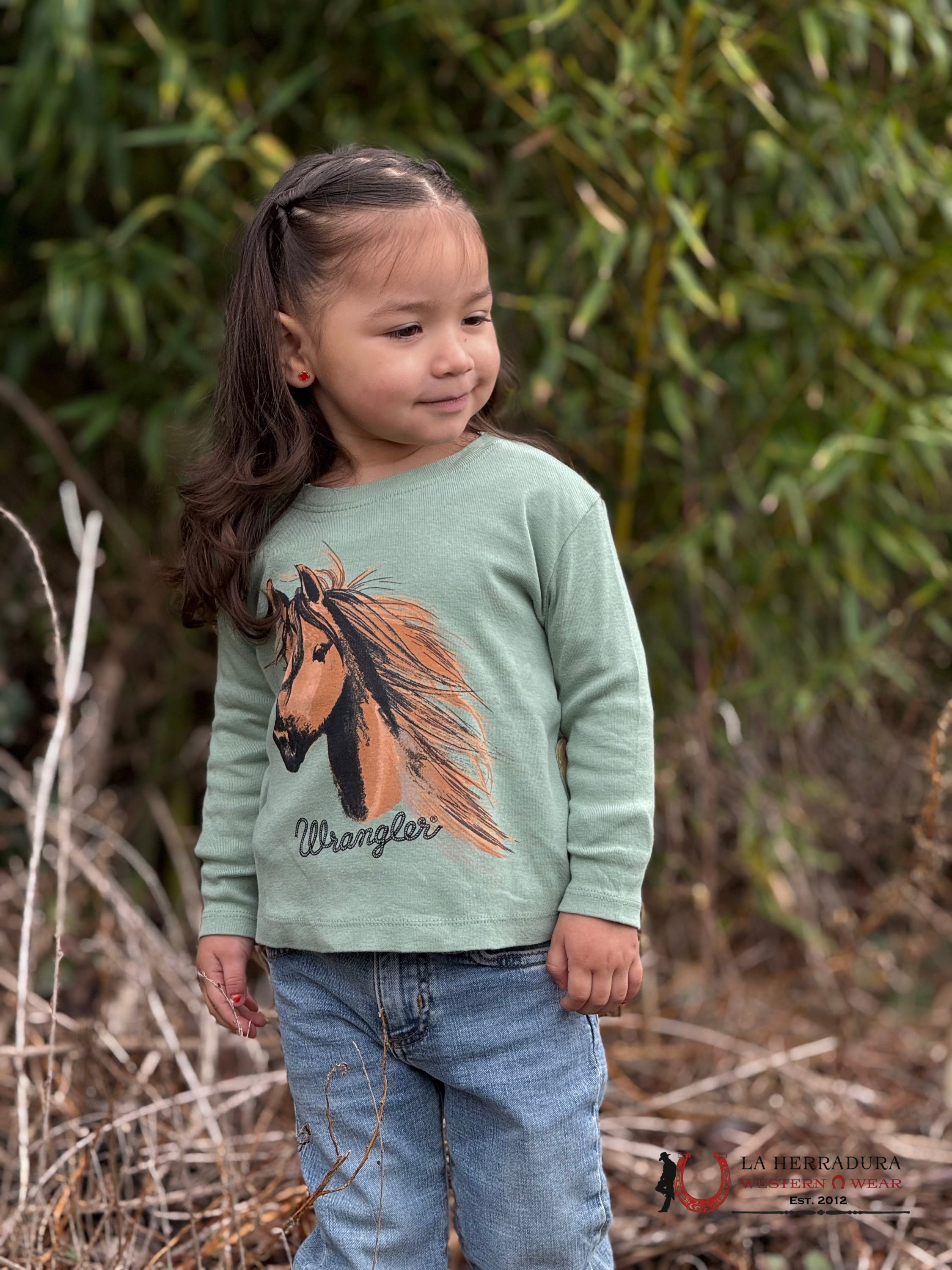 WRANGLER Olive Green With Horse Print Long Sleeve Shirt NIÑOS