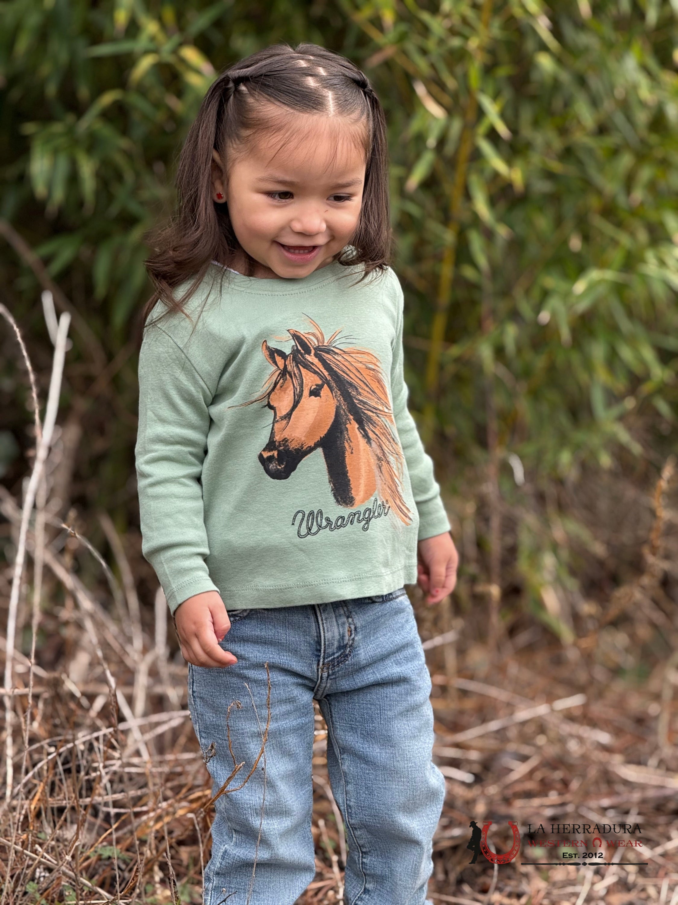 WRANGLER Olive Green With Horse Print Long Sleeve Shirt NIÑOS