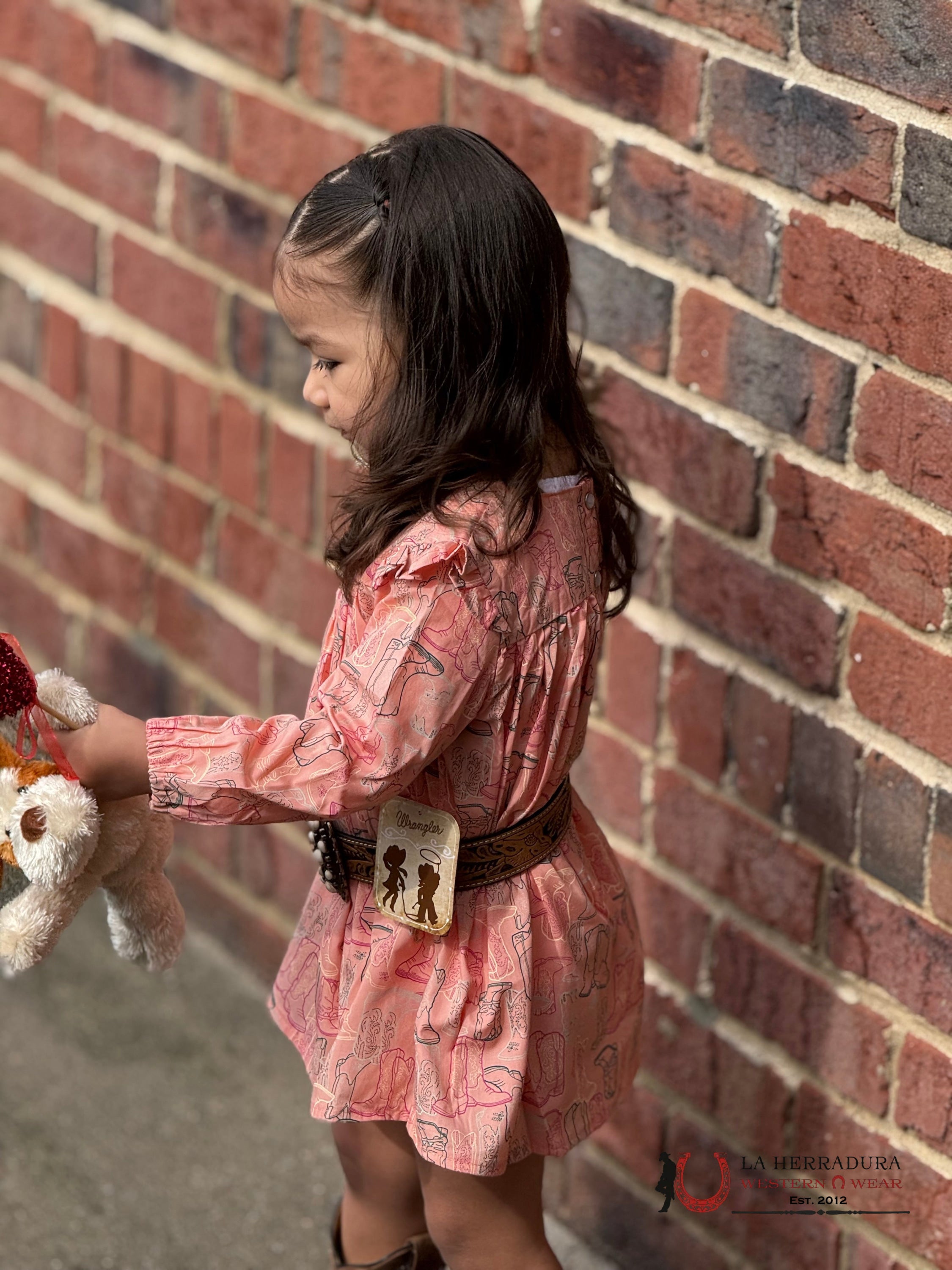 Wrangler Pink With Boot Print Long Sleeve Dress NIÑOS