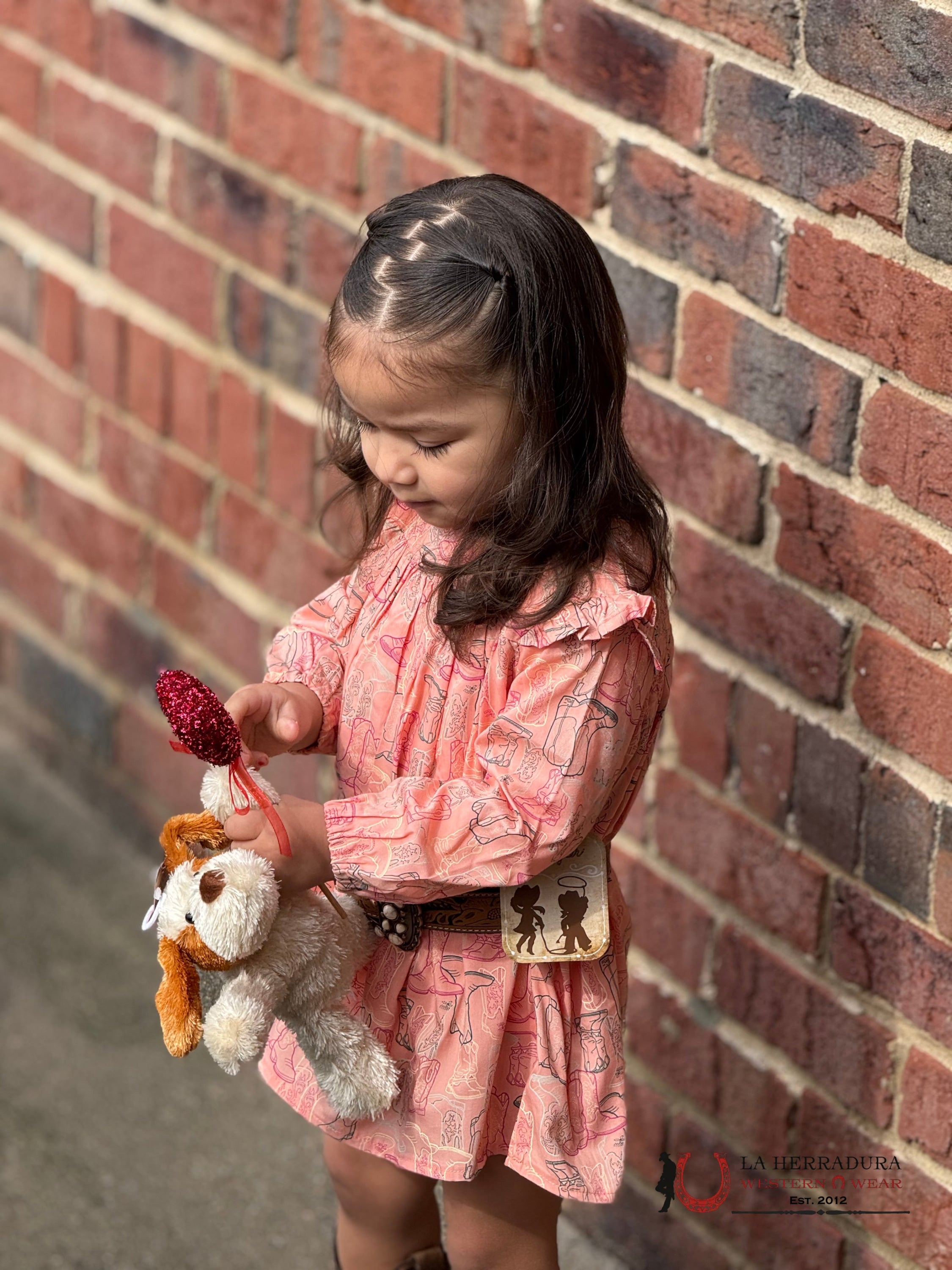 Wrangler Pink With Boot Print Long Sleeve Dress NIÑOS