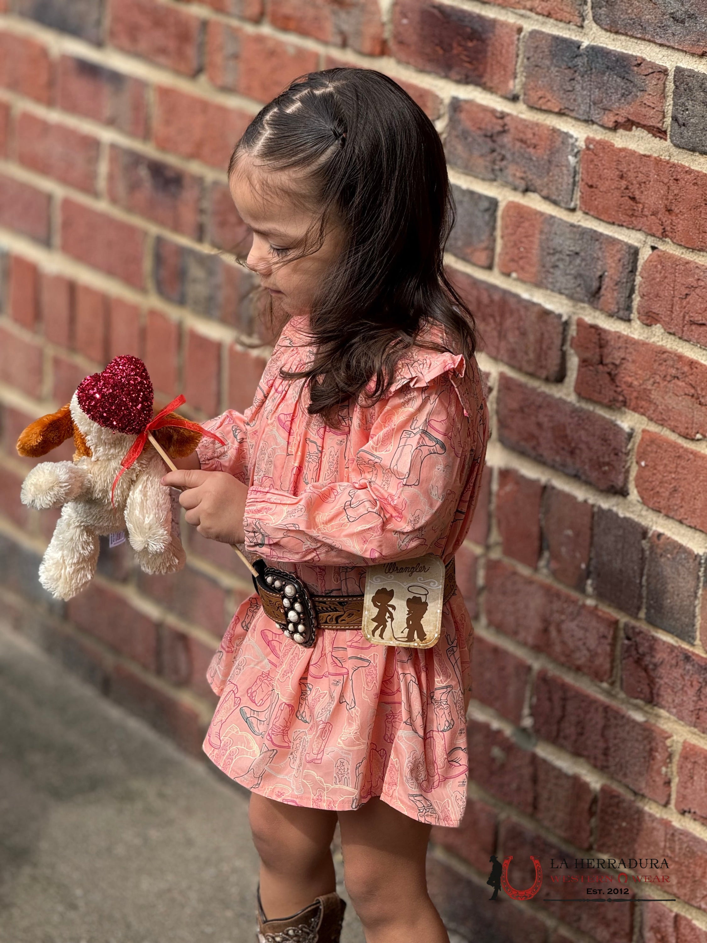 Wrangler Pink With Boot Print Long Sleeve Dress NIÑOS