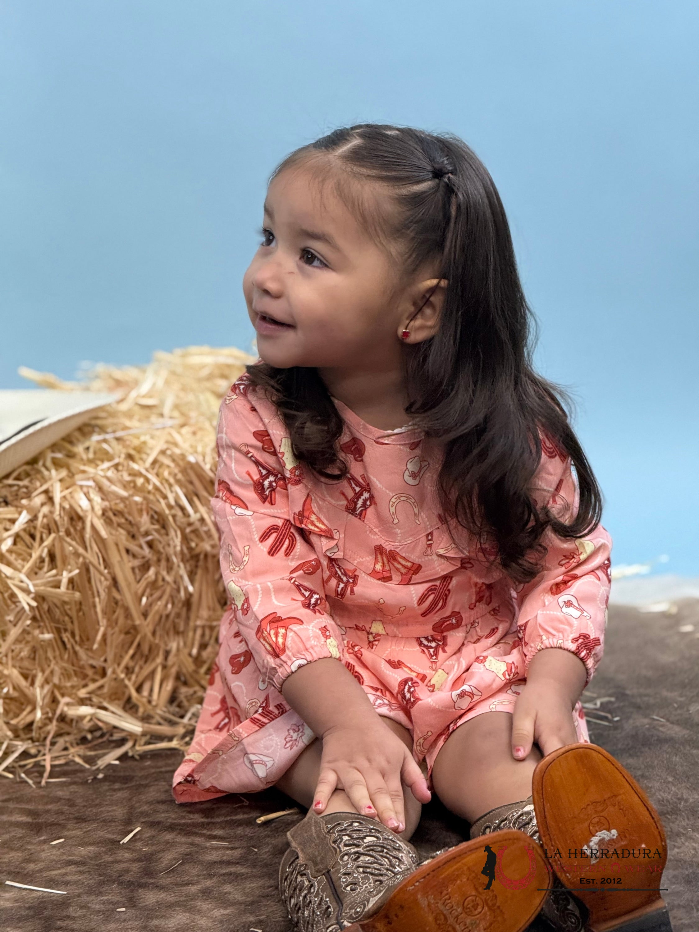 Wrangler Pink With Western Print Long Sleeve Dress NIÑOS