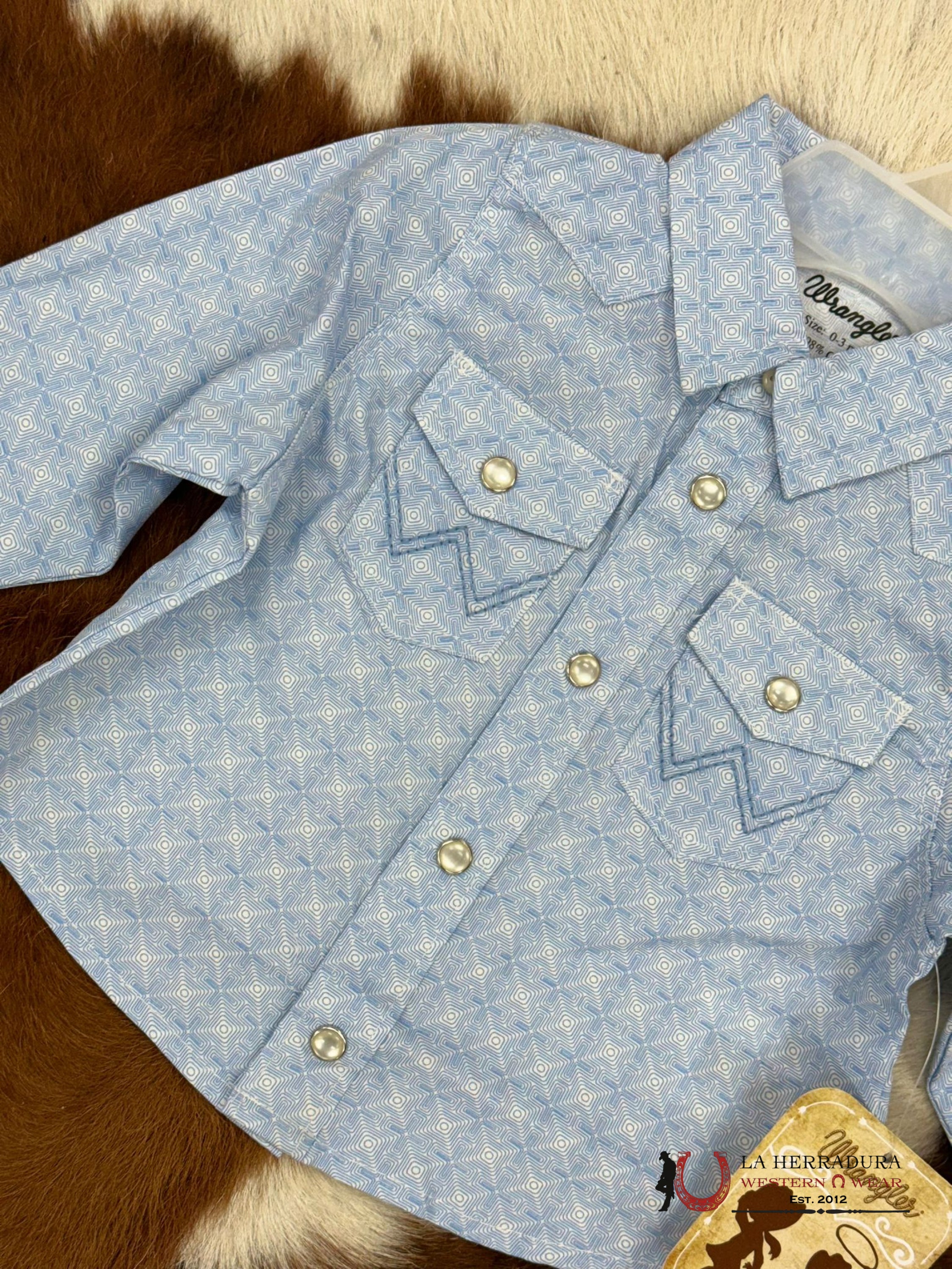 Wrangler Plaid Baby Blue Print Long Sleeve Niños