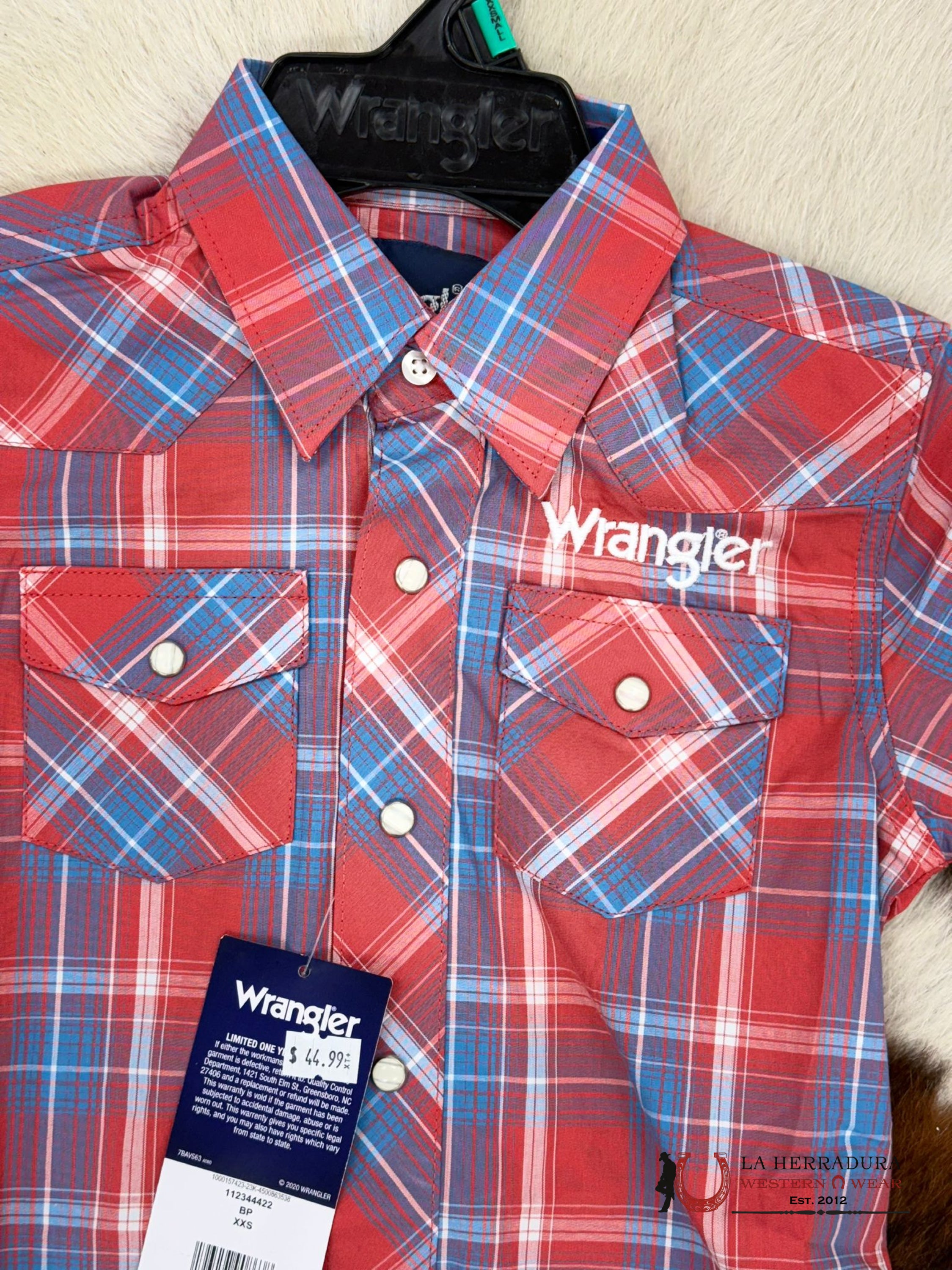 Wrangler Plaid Blue Red Pearl Snap Long Sleeve Niños