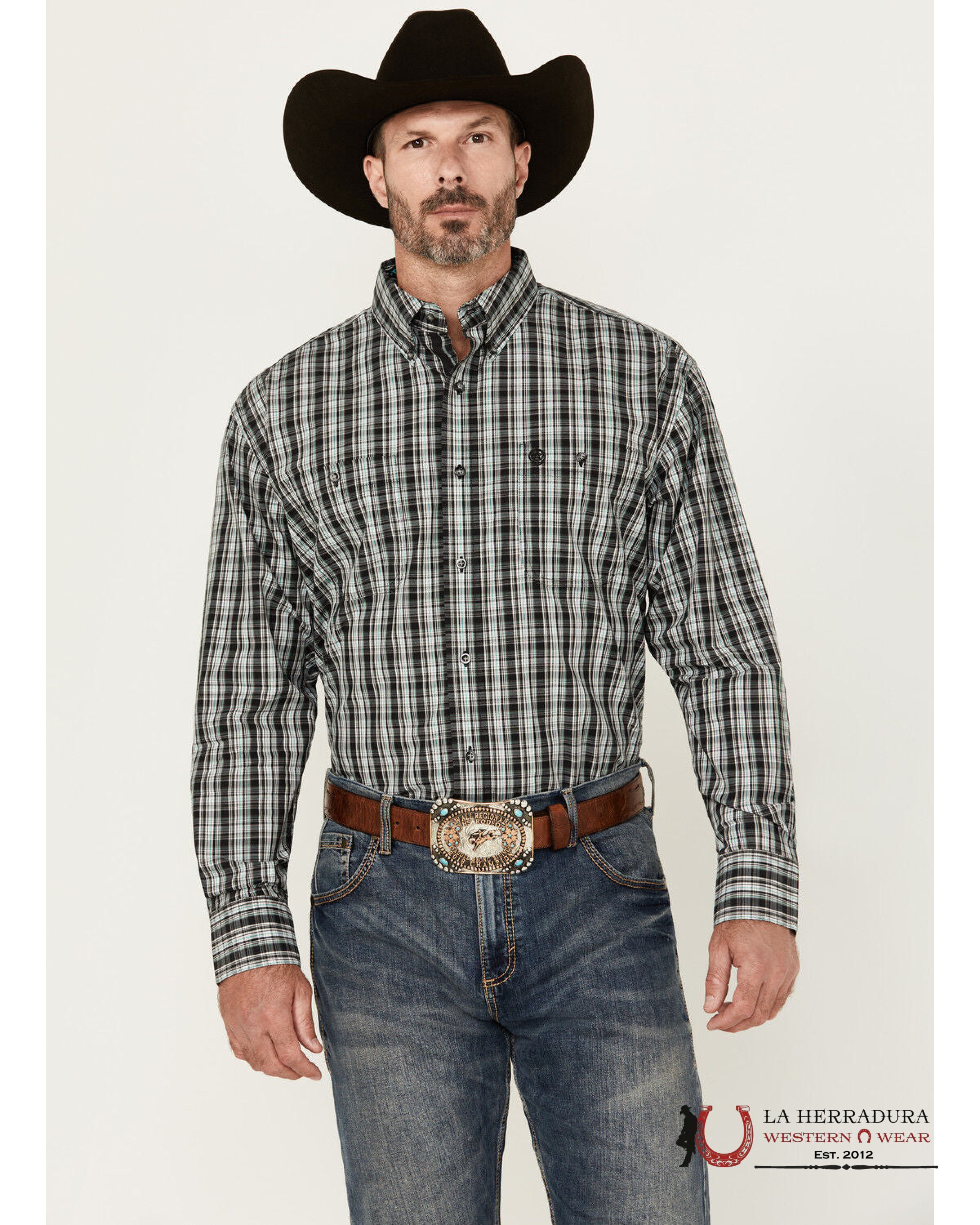 WRANGLER PLAID SHIRT RELAXED FIT BLACK LONG SLEEVE 2704 ROPA HOMBRES