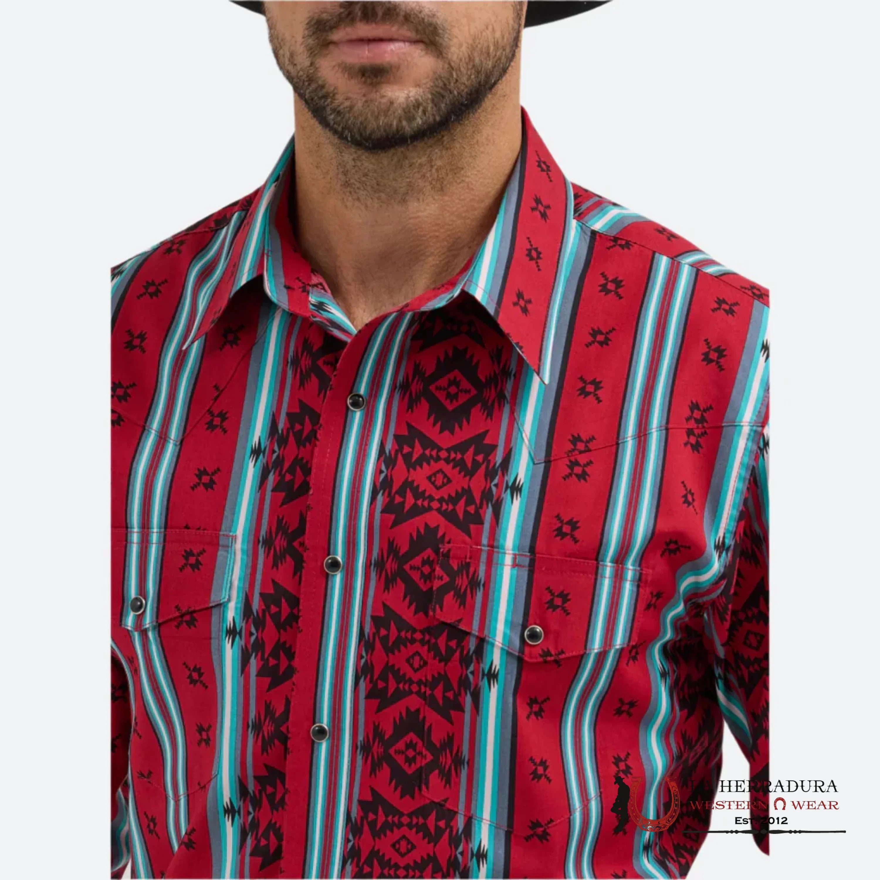 WRANGLER RED/BLACK AZTEC LONG SLEEVE SHIRT 5376 ROPA HOMBRES