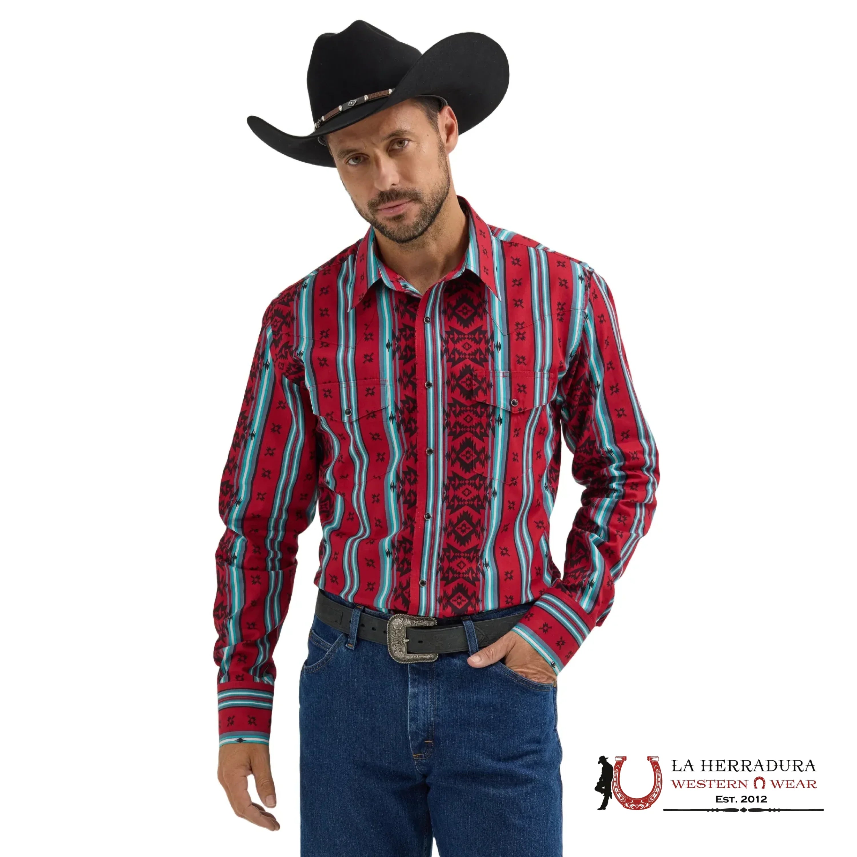 WRANGLER RED/BLACK AZTEC LONG SLEEVE SHIRT 5376 ROPA HOMBRES