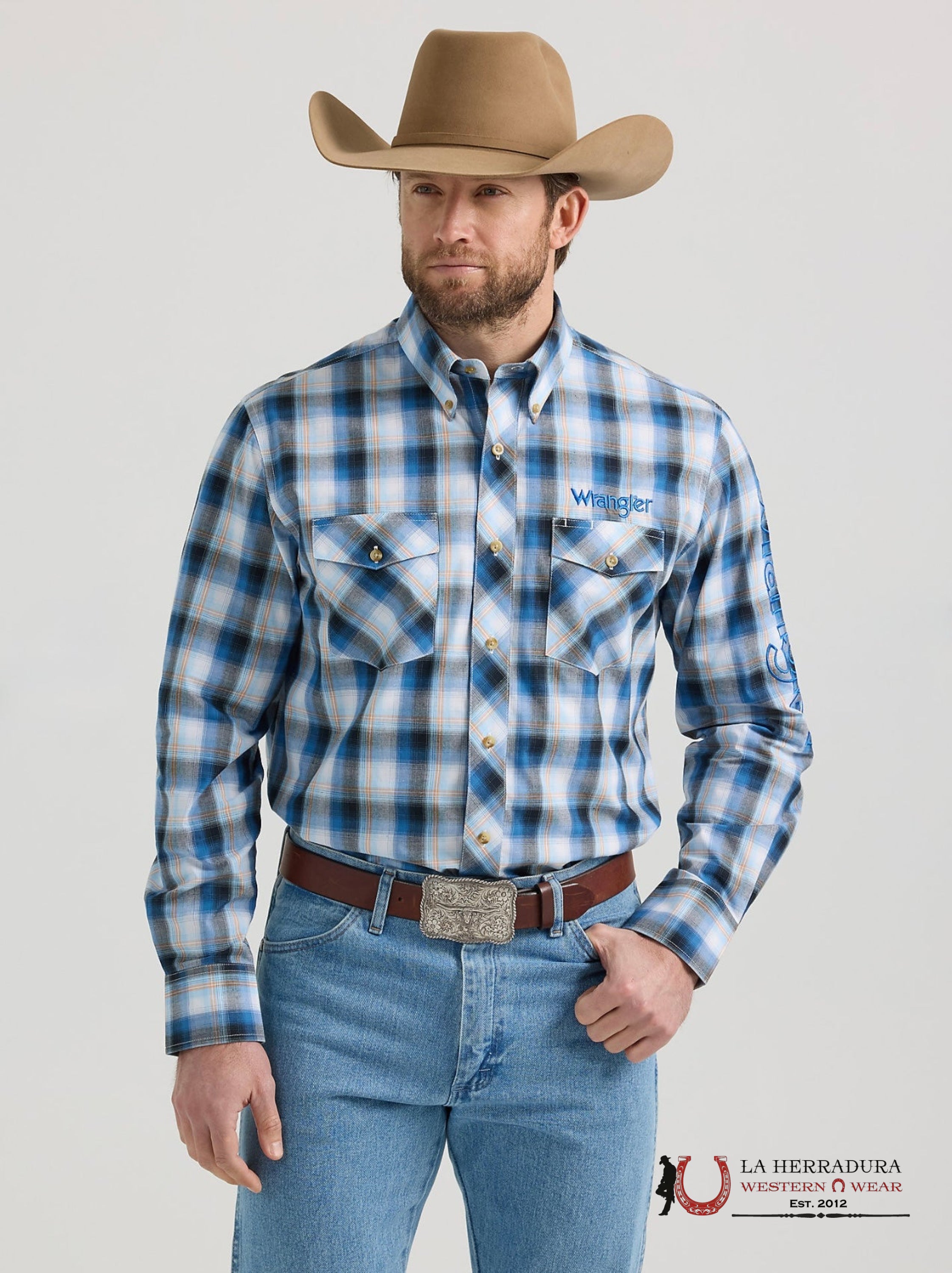 WRANGLER SHIRT CLASSIC FIT BLUE/ORANGE LONG SLEEVE 2383 ROPA HOMBRES