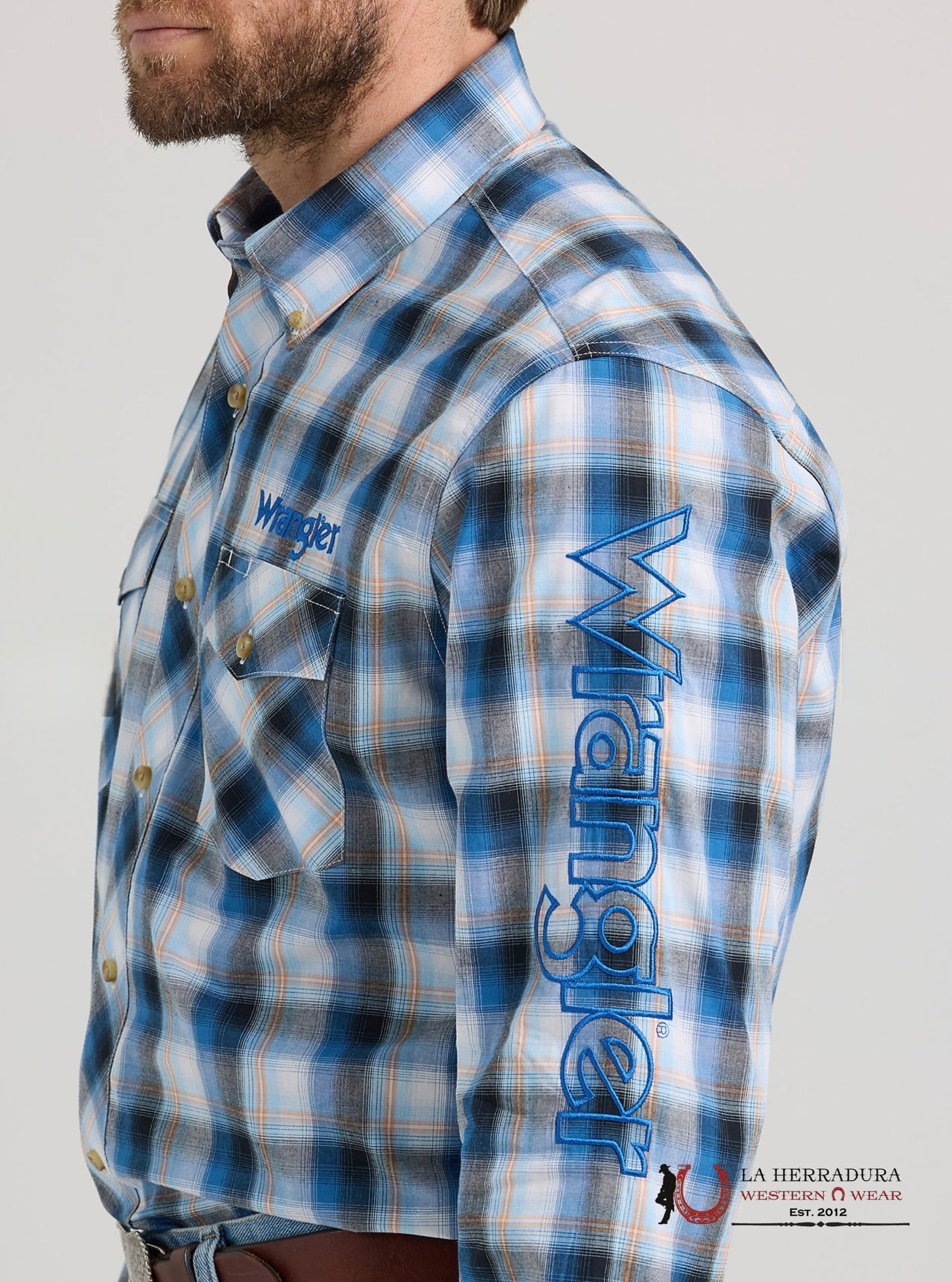 WRANGLER SHIRT CLASSIC FIT BLUE/ORANGE LONG SLEEVE 2383 ROPA HOMBRES