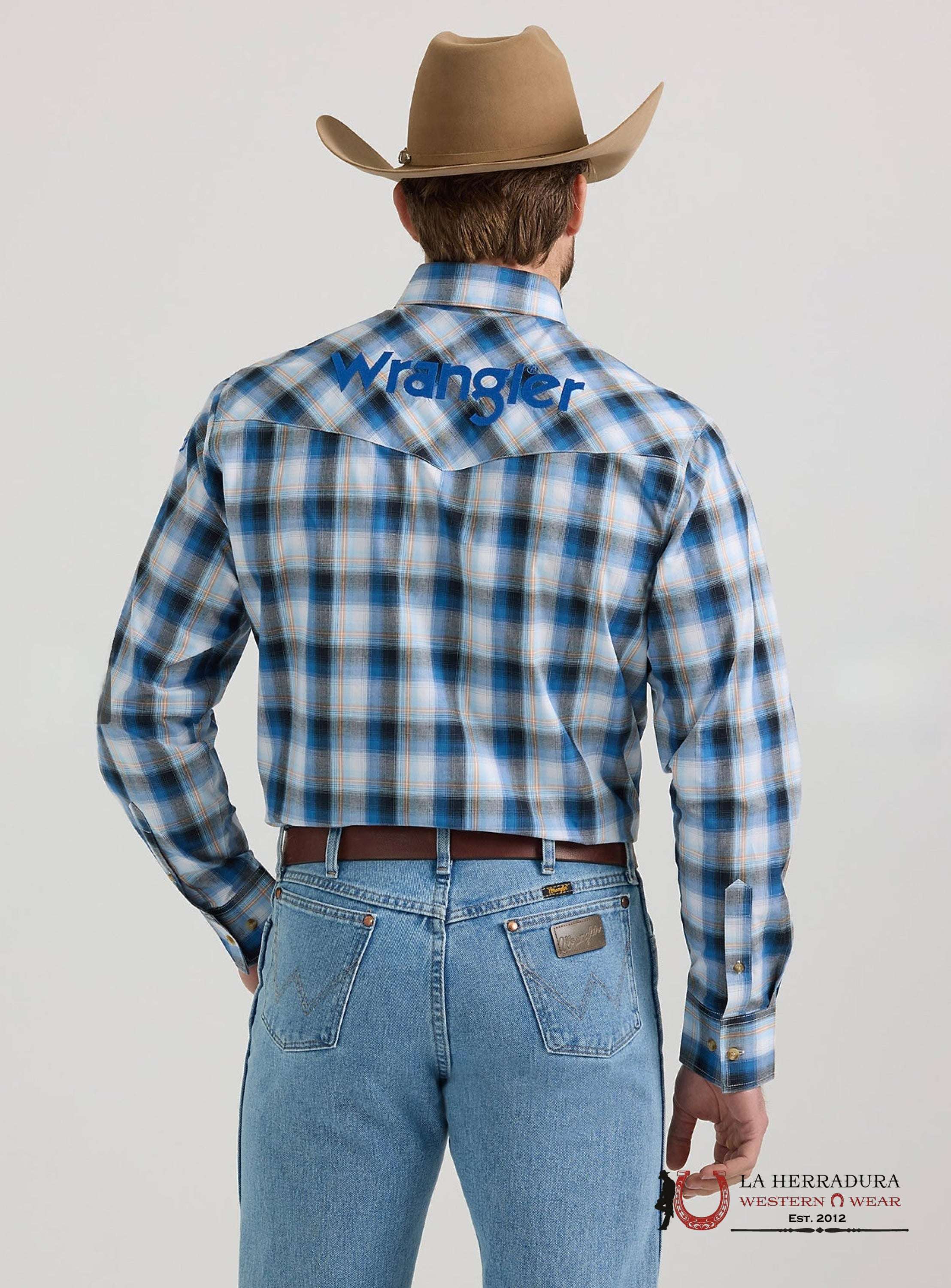 WRANGLER SHIRT CLASSIC FIT BLUE/ORANGE LONG SLEEVE 2383 ROPA HOMBRES