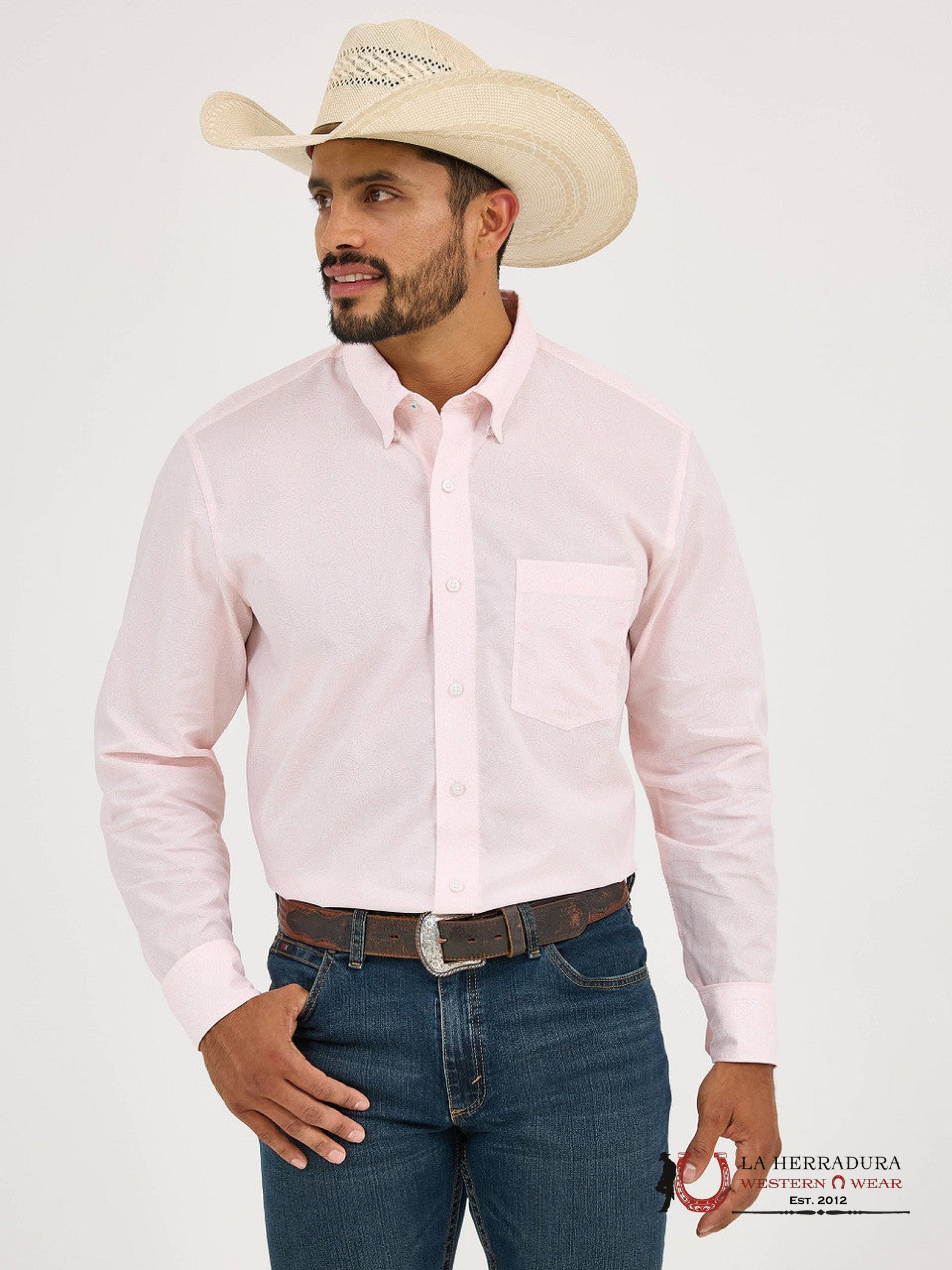 WRANGLER SHIRT CLASSIC FIT PINK LONG SLEEVE 9682 ROPA HOMBRES