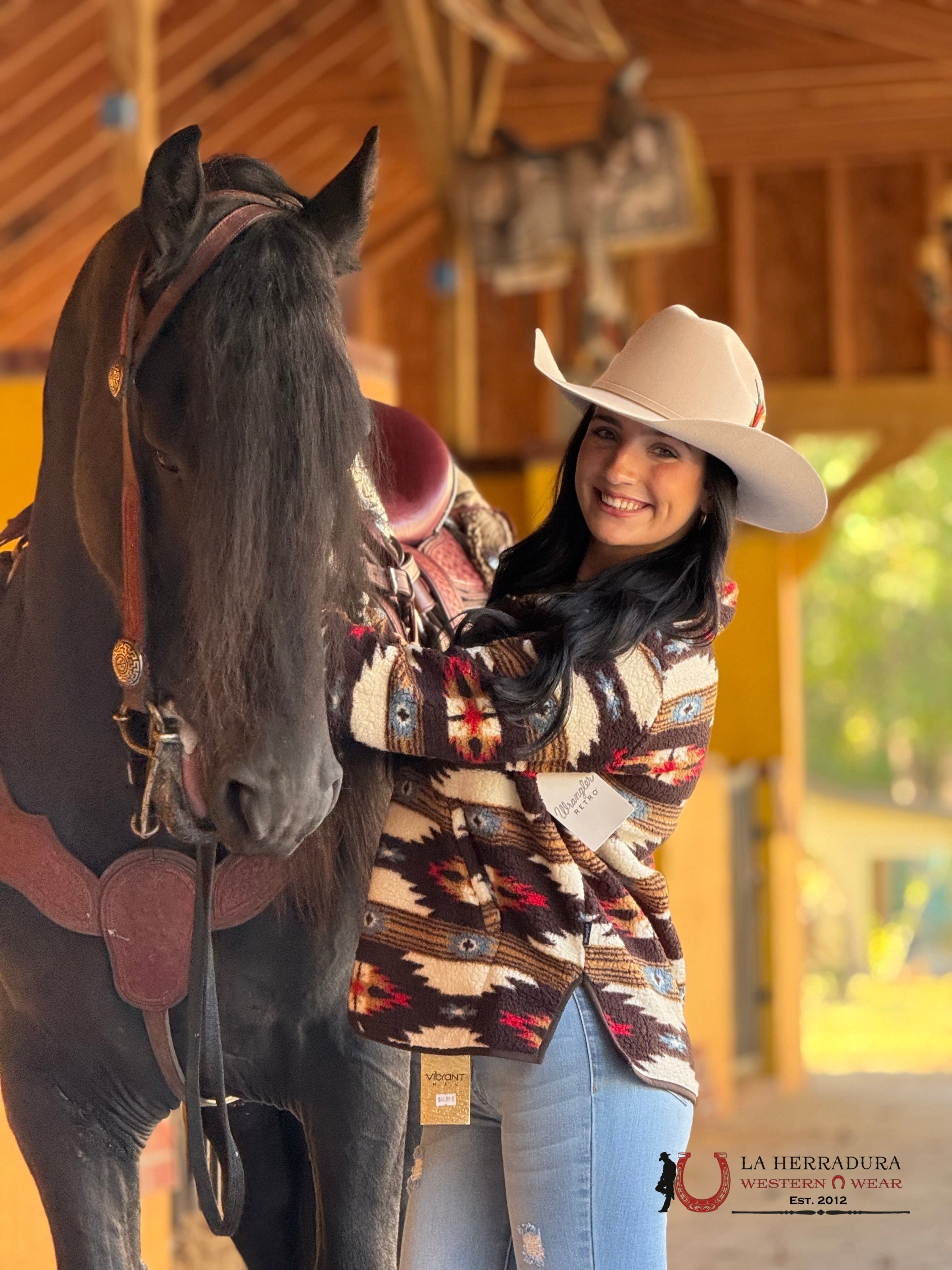 Wrangler Southwestern Tan Contrast Sherpa Pullover Ropa Mujeres