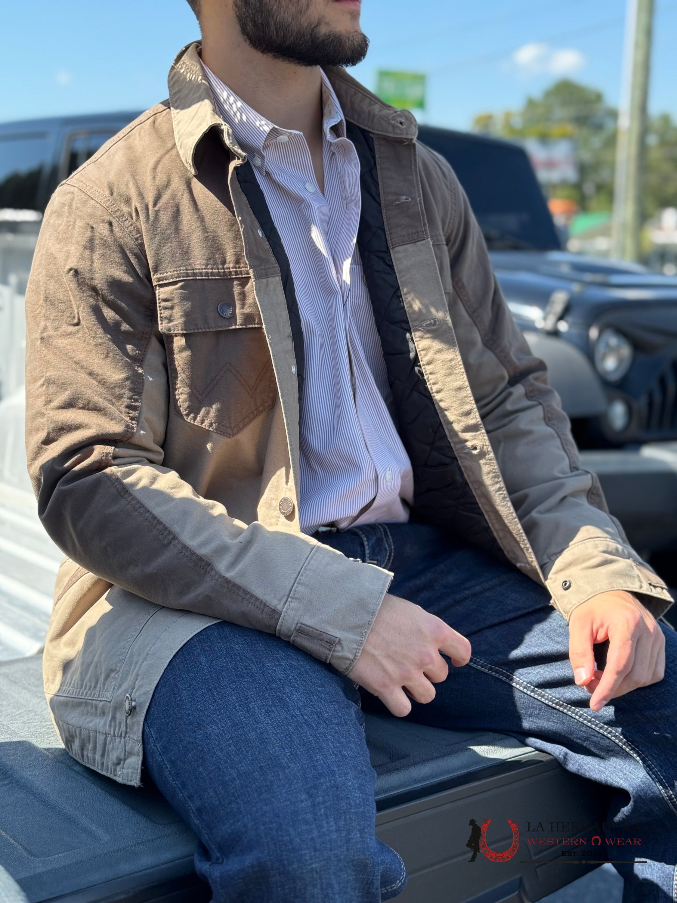 Wrangler Western Line Cord Collar Zip Tan/Brown Jacket Ropa Hombres