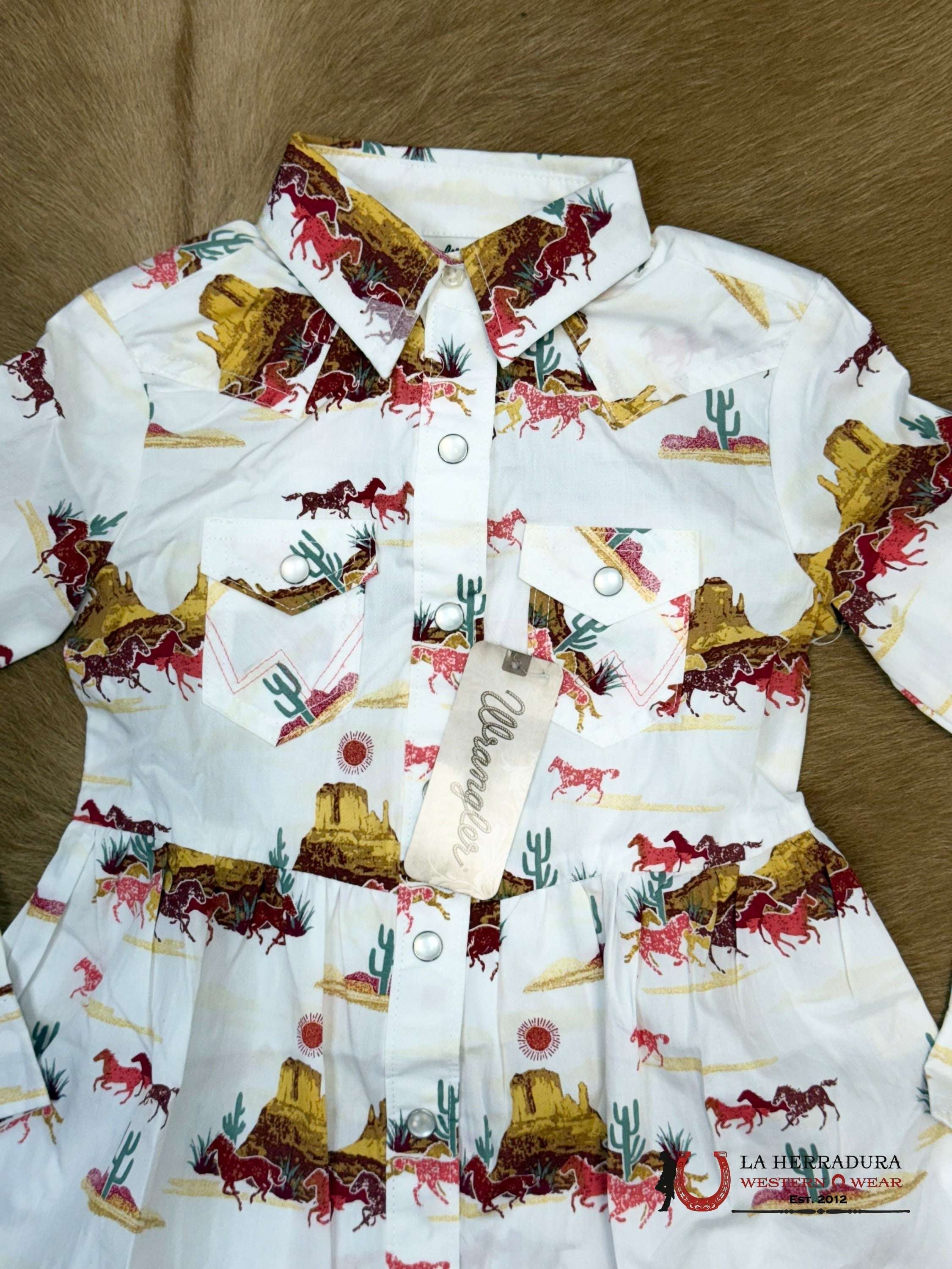 Wrangler White With Western Print Long Sleeve Dress 112367397 NIÑOS
