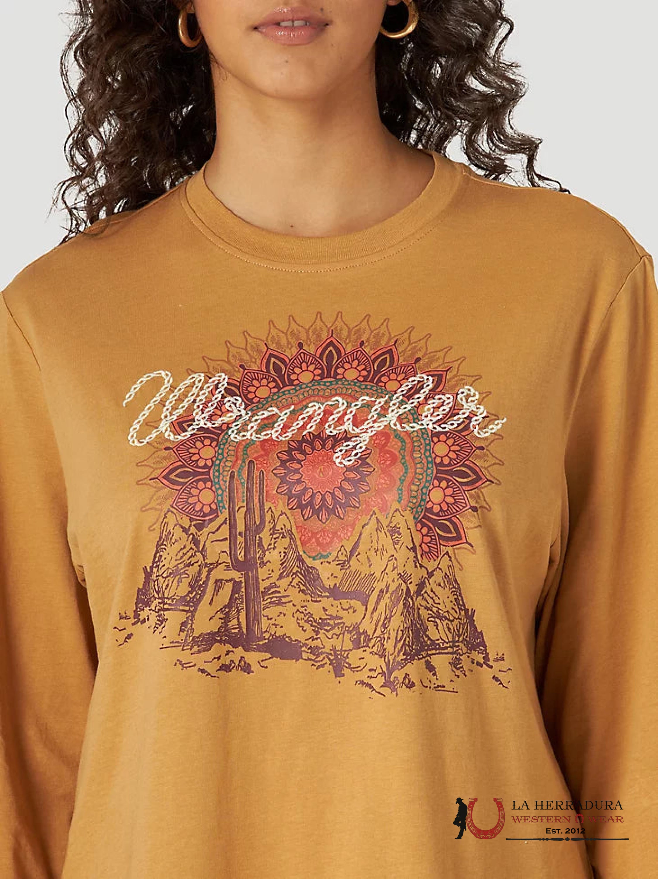 WRANGLER WOMEN LING SLEEVE SHIRT YELLOW COLOR FLOWER WHITE WRANGLER LOGO 112321502 ROPA MUJERES