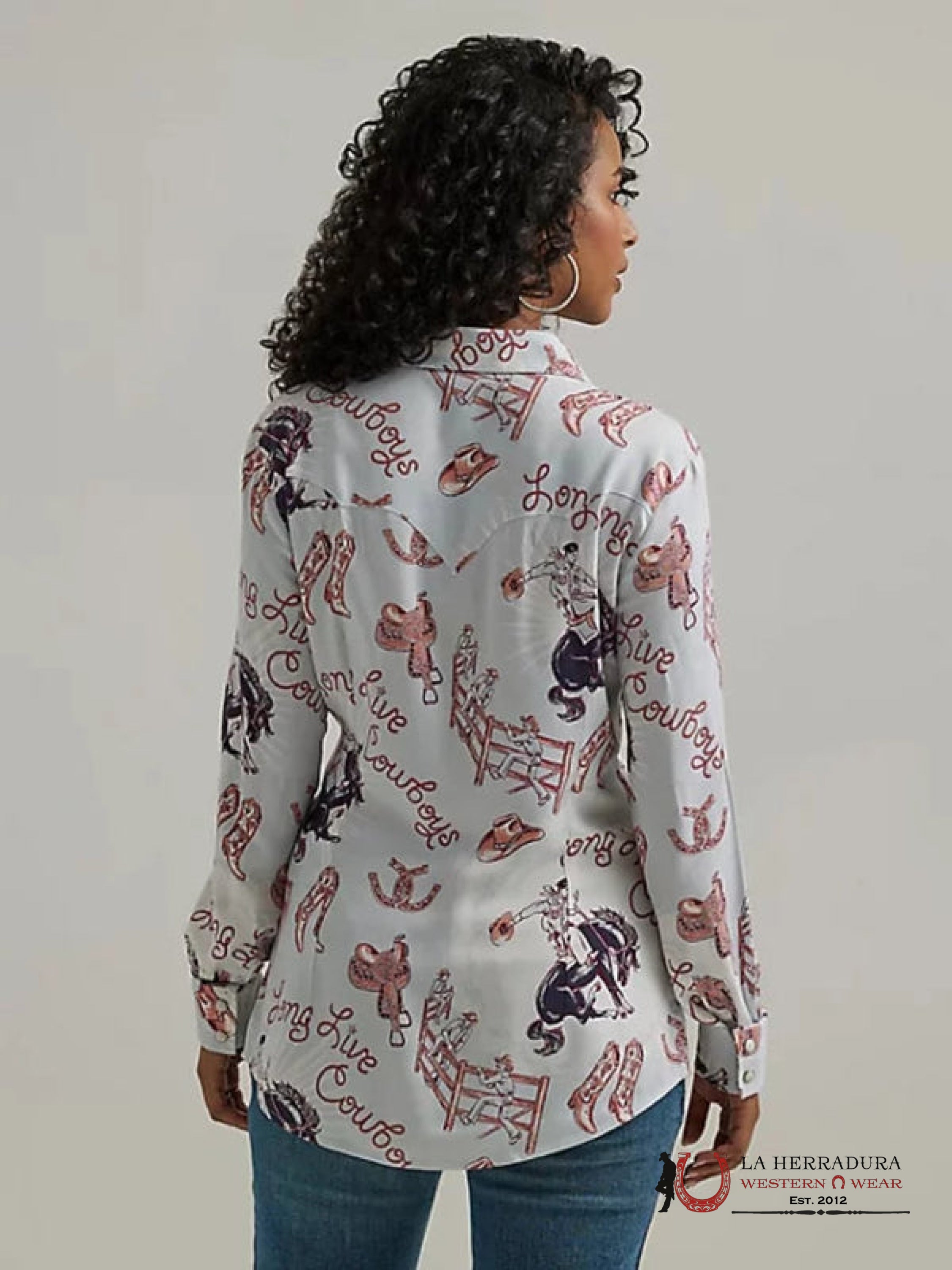 WRANGLER WOMEN Long Sleeve Blue cowgirl print Shirt 112344634 ROPA MUJERES