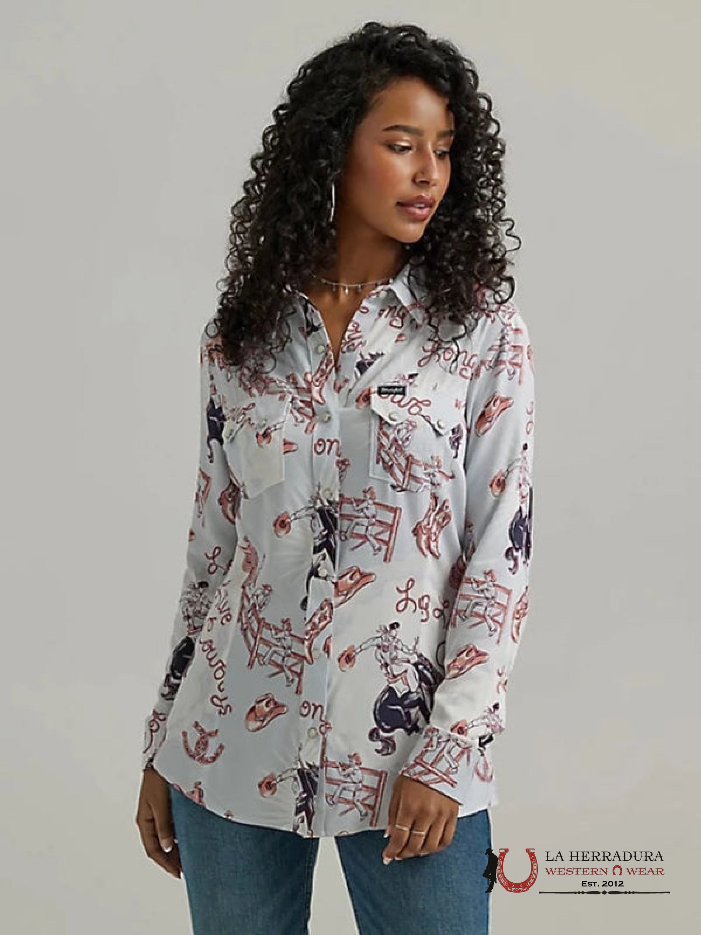 WRANGLER WOMEN Long Sleeve Blue cowgirl print Shirt 112344634 ROPA MUJERES