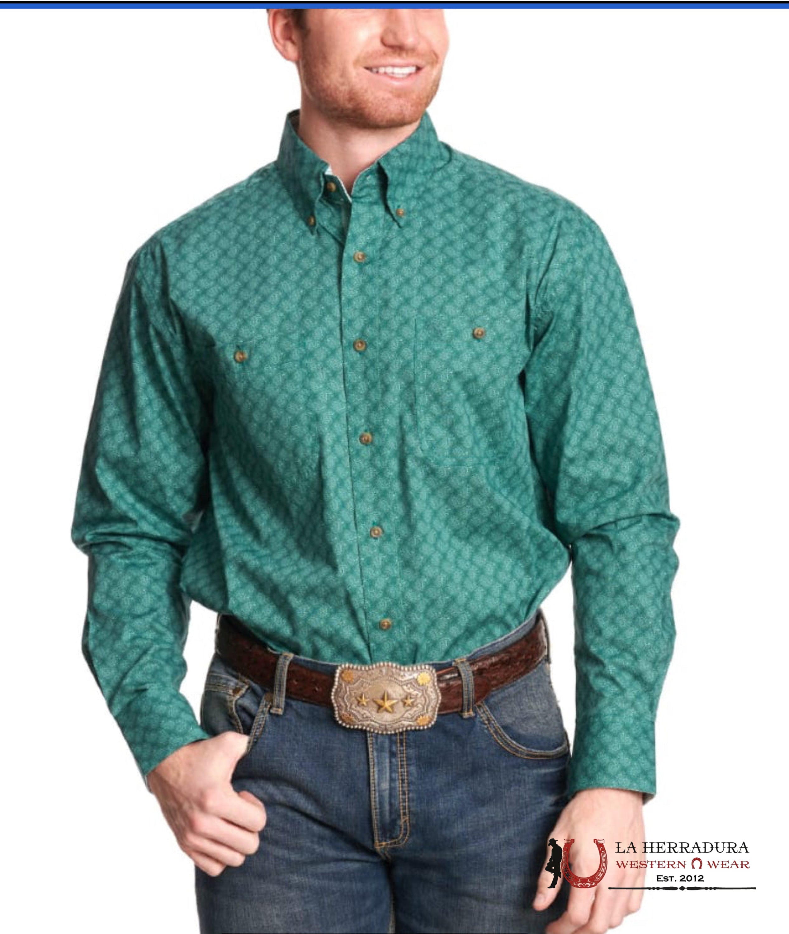 WRANGLER X GEORGE STRAIT TEAL/GREEN PAISLEY LS SHIRT - 0007 ROPA HOMBRES