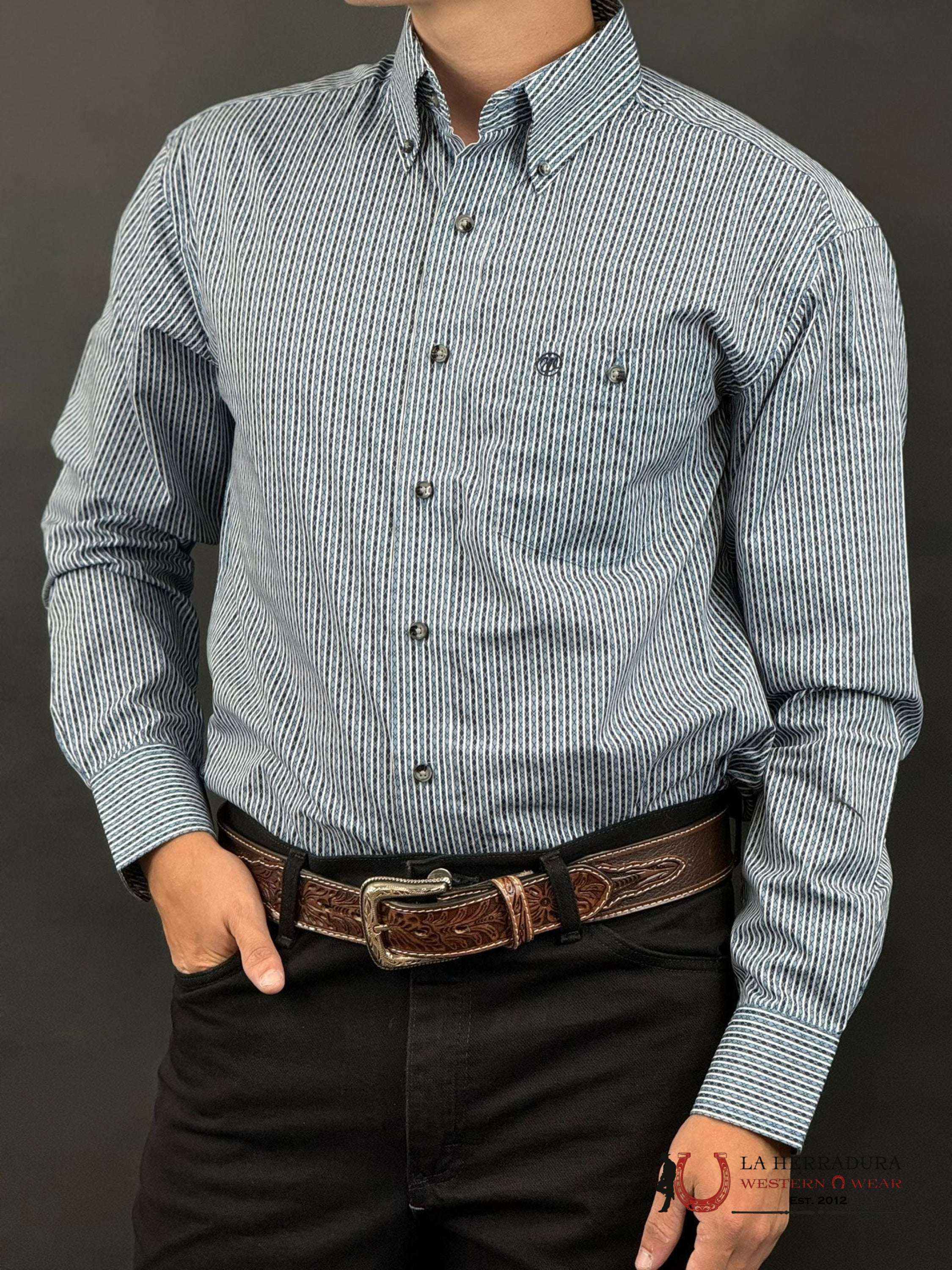 Wrangler X Print Two Tone Blue Long Sleeve Shirt Ropa Hombres