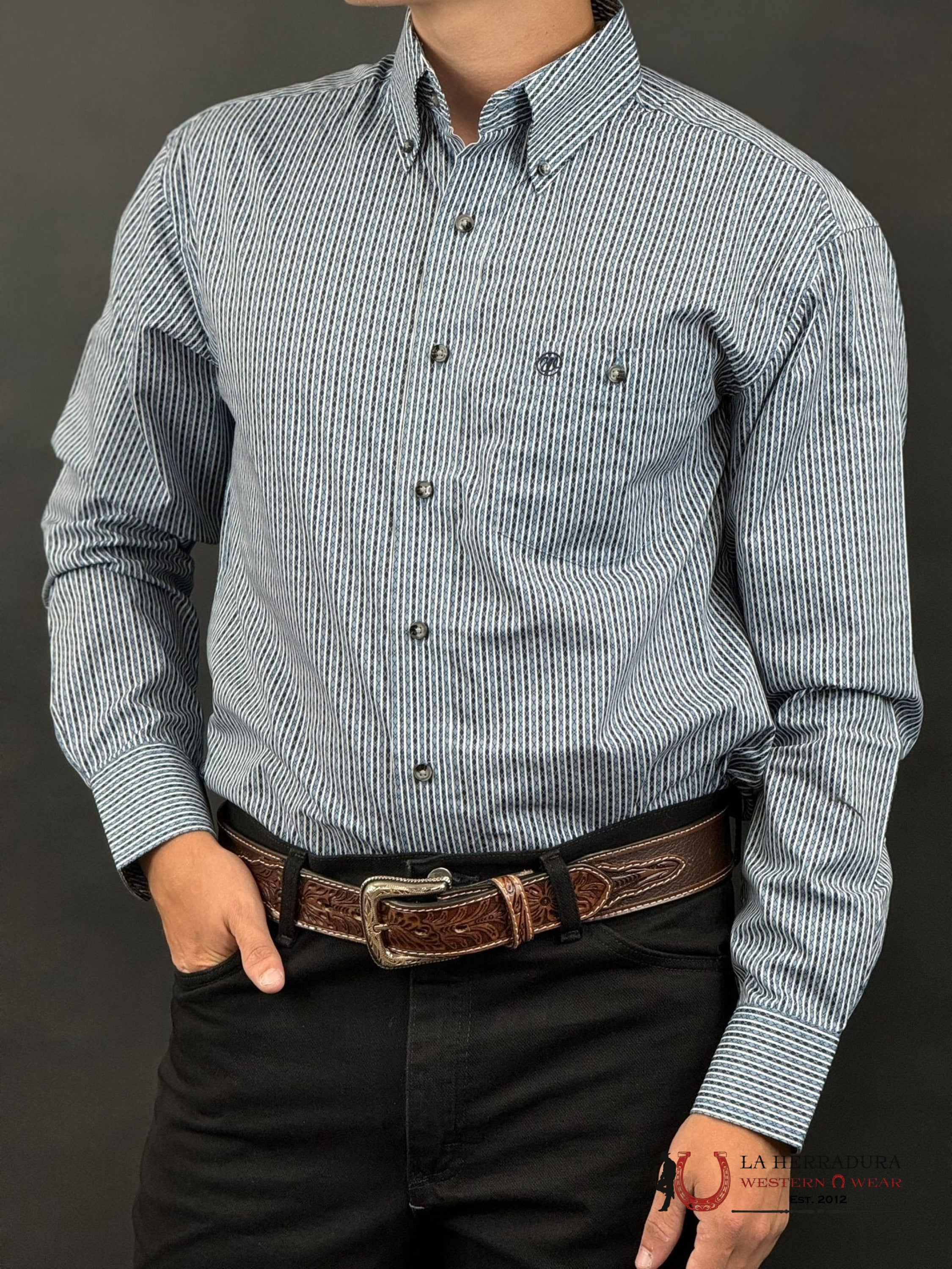 Wrangler X Print Two Tone Blue Long Sleeve Shirt Ropa Hombres