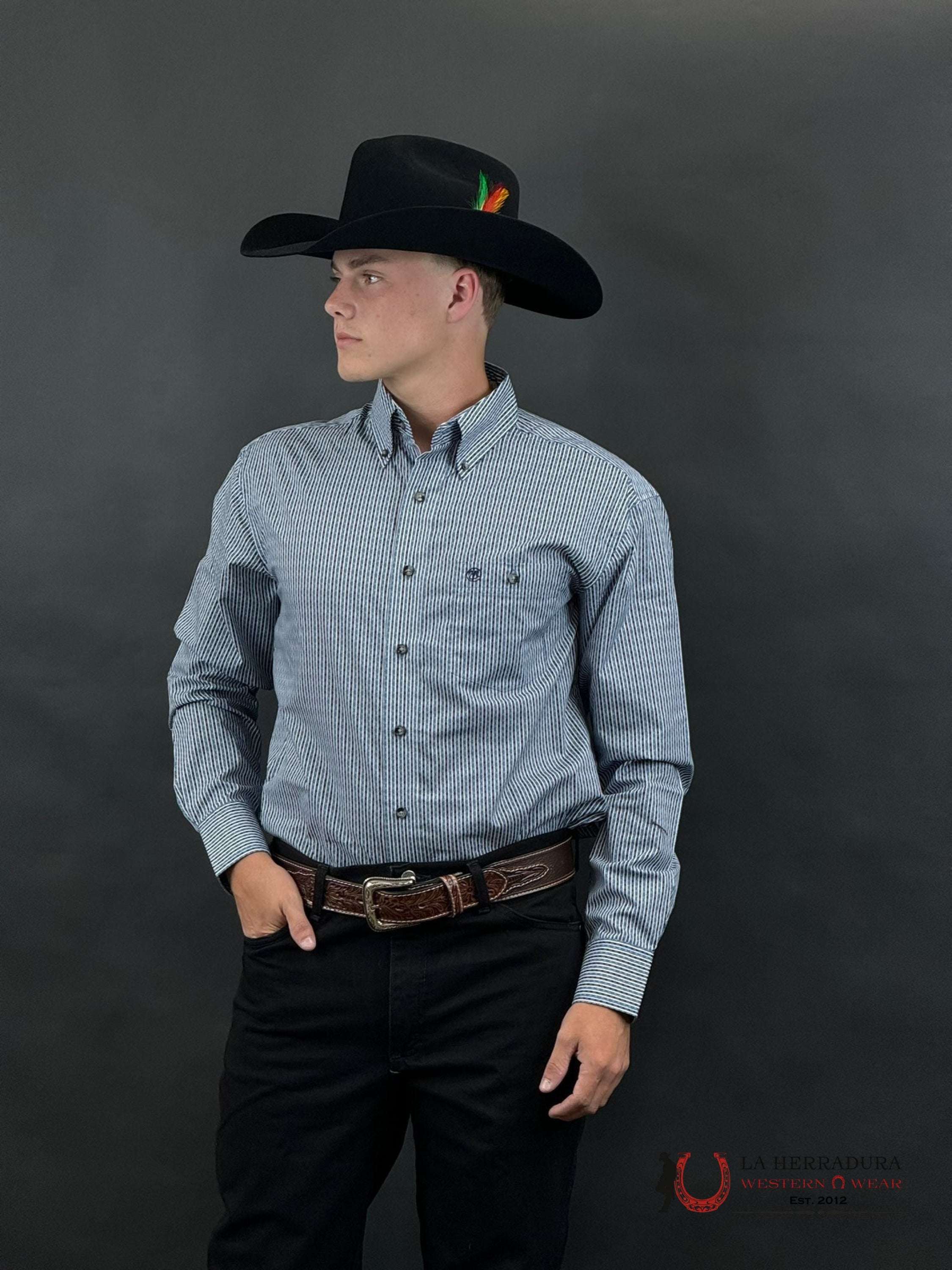 Wrangler X Print Two Tone Blue Long Sleeve Shirt Ropa Hombres