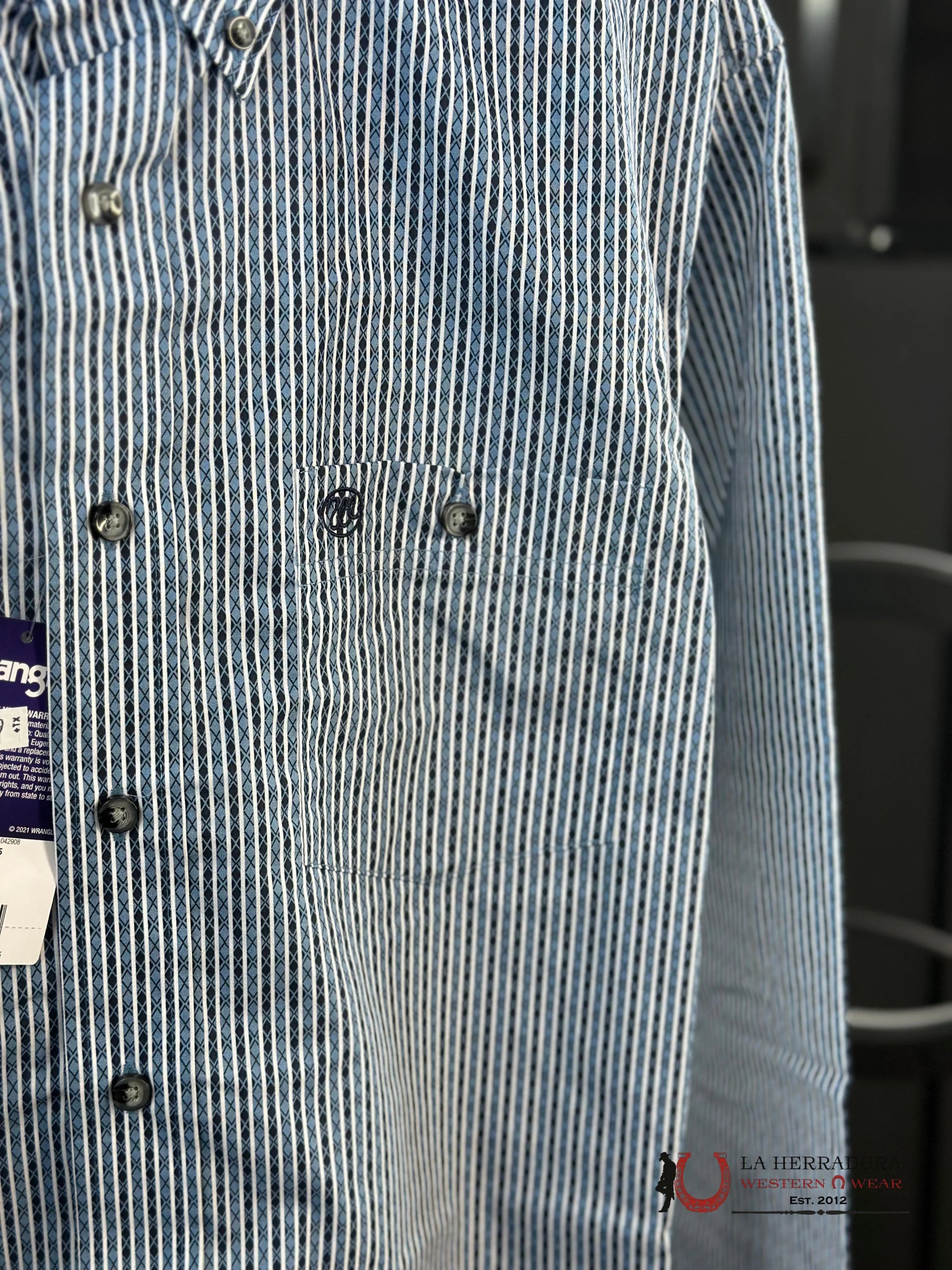 Wrangler X Print Two Tone Blue Long Sleeve Shirt Ropa Hombres