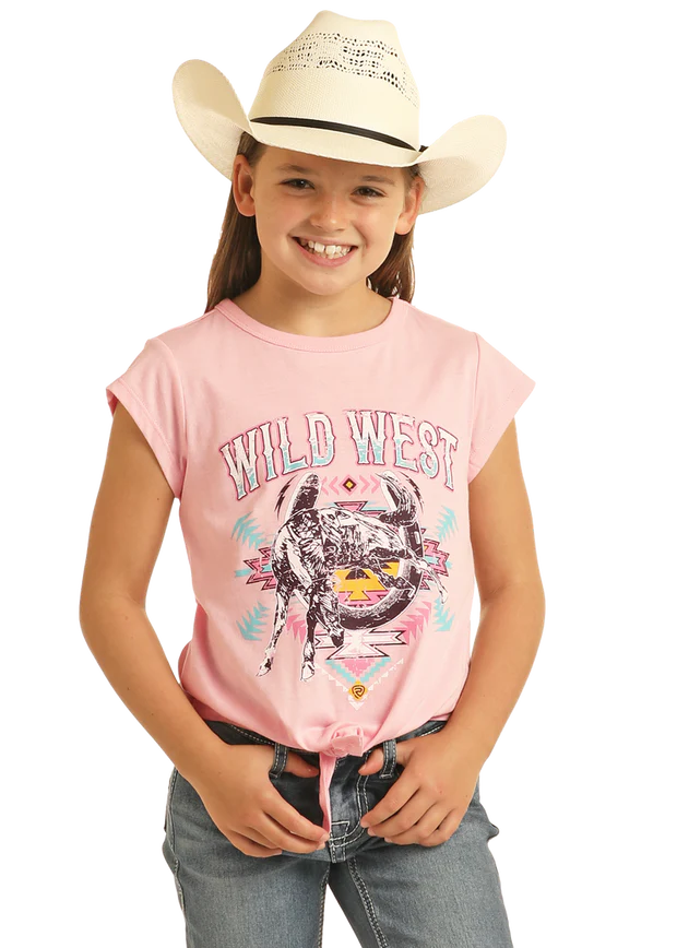 ROCK&ROLL T-SHIRT BABY PINK GRAPHIC TEE WITH TIE BG21T04362