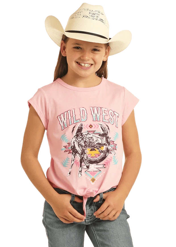 ROCK&ROLL T-SHIRT BABY PINK GRAPHIC TEE WITH TIE BG21T04362 Laherradurawwnc.com