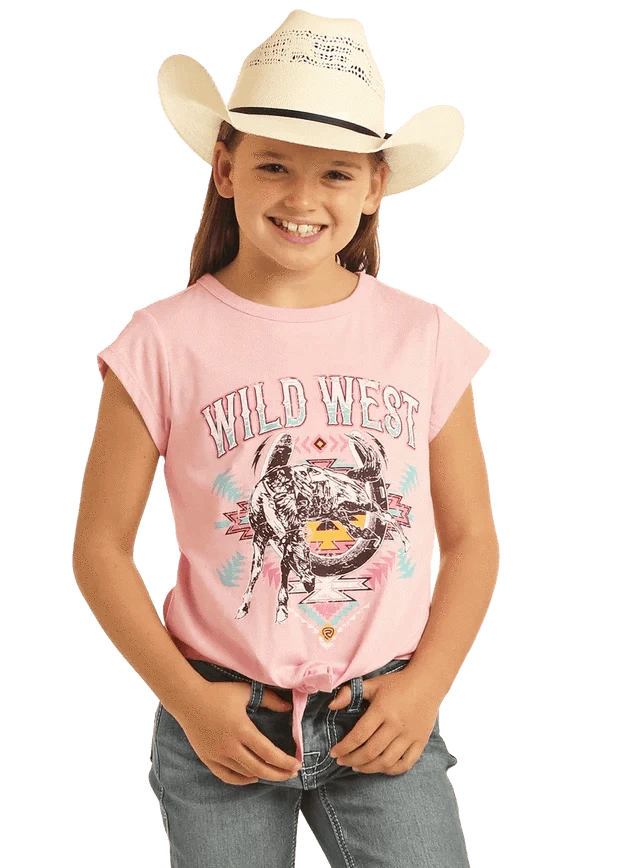 ROCK&ROLL T-SHIRT BABY PINK GRAPHIC TEE WITH TIE BG21T04362 Laherradurawwnc.com