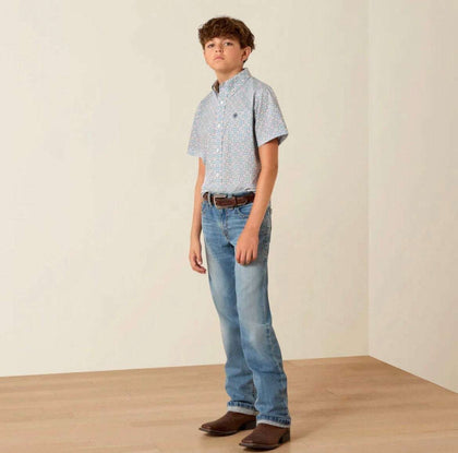 CAMISA ARIAT PARA NIÑOS - AZUL ELIXIR CON ESTAMPADO SOUTHWEST PARA NIÑOS 10071676