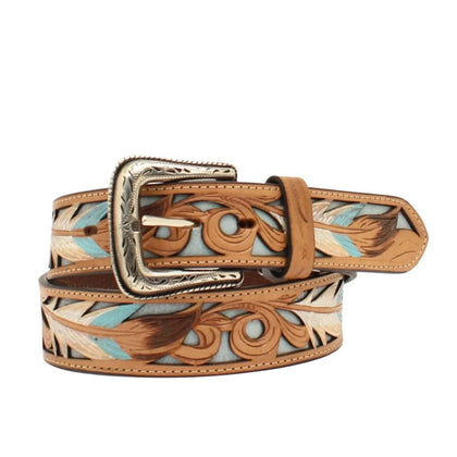 NOCONA TAN MEN BELT WITH BLUE FEATHERS N21000602