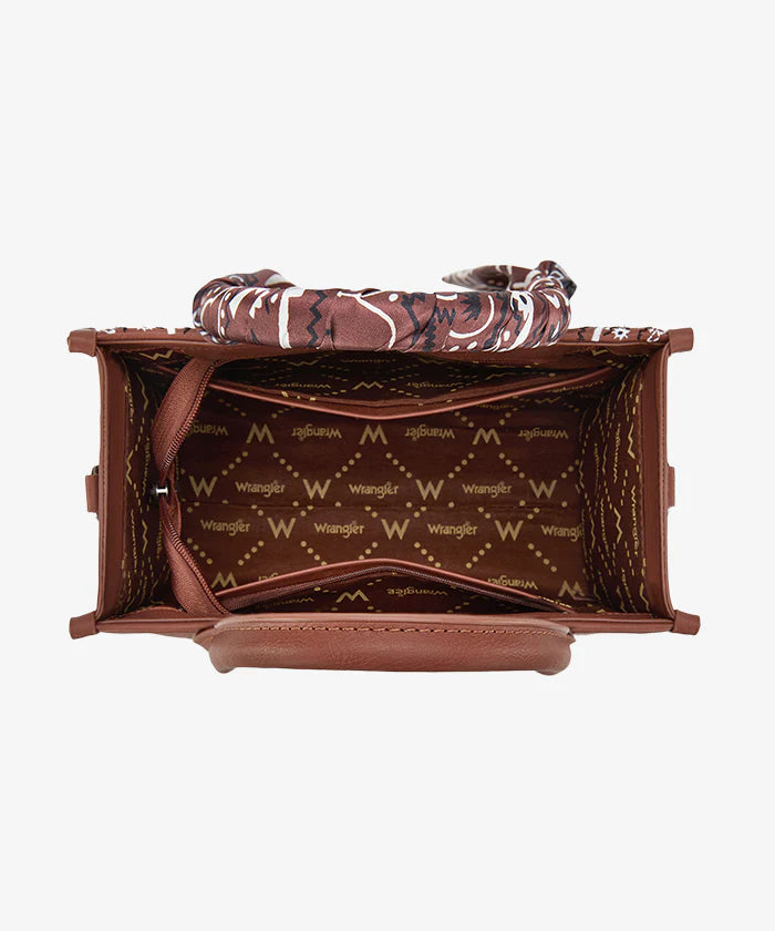 BOLSO TOTE PARA MUJER WRANGLER CON PAÑUELA ESTAMPADO PAISLEY TRENZADA - ROJO WG331-8120SBR