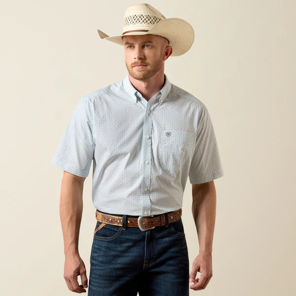 ARIAT MENS CLASSIC FIT WRINKLE FIT WHITE MULI GEO PRINT - 10073700