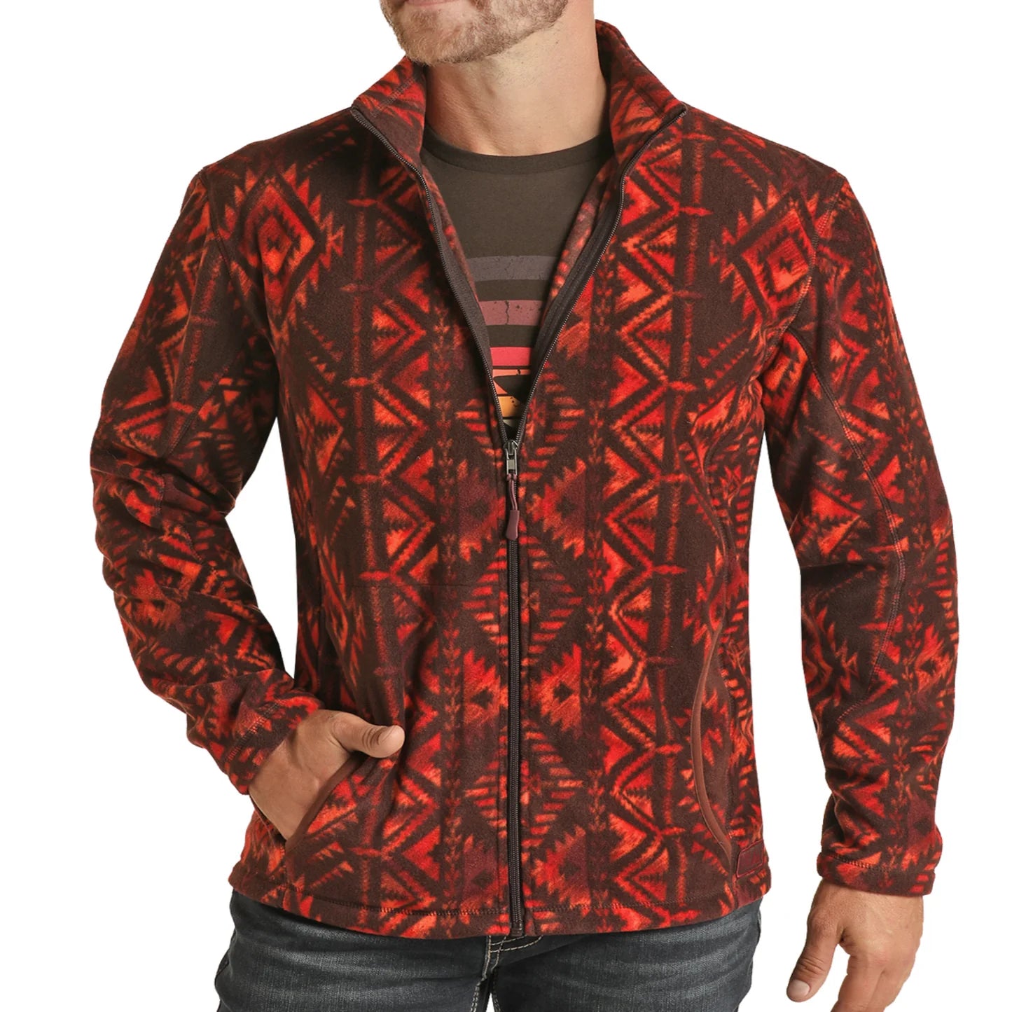 ROCK & ROLL MEN AZTEC PRINTED PULLOVER JACKET RED,BLACK PRM092RZXZ
