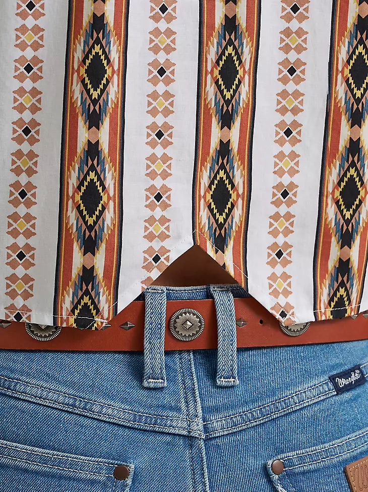 WRANGLER WOMEN SHIRT- SHORT SLEEVE WHITE/ORANGE 112379511