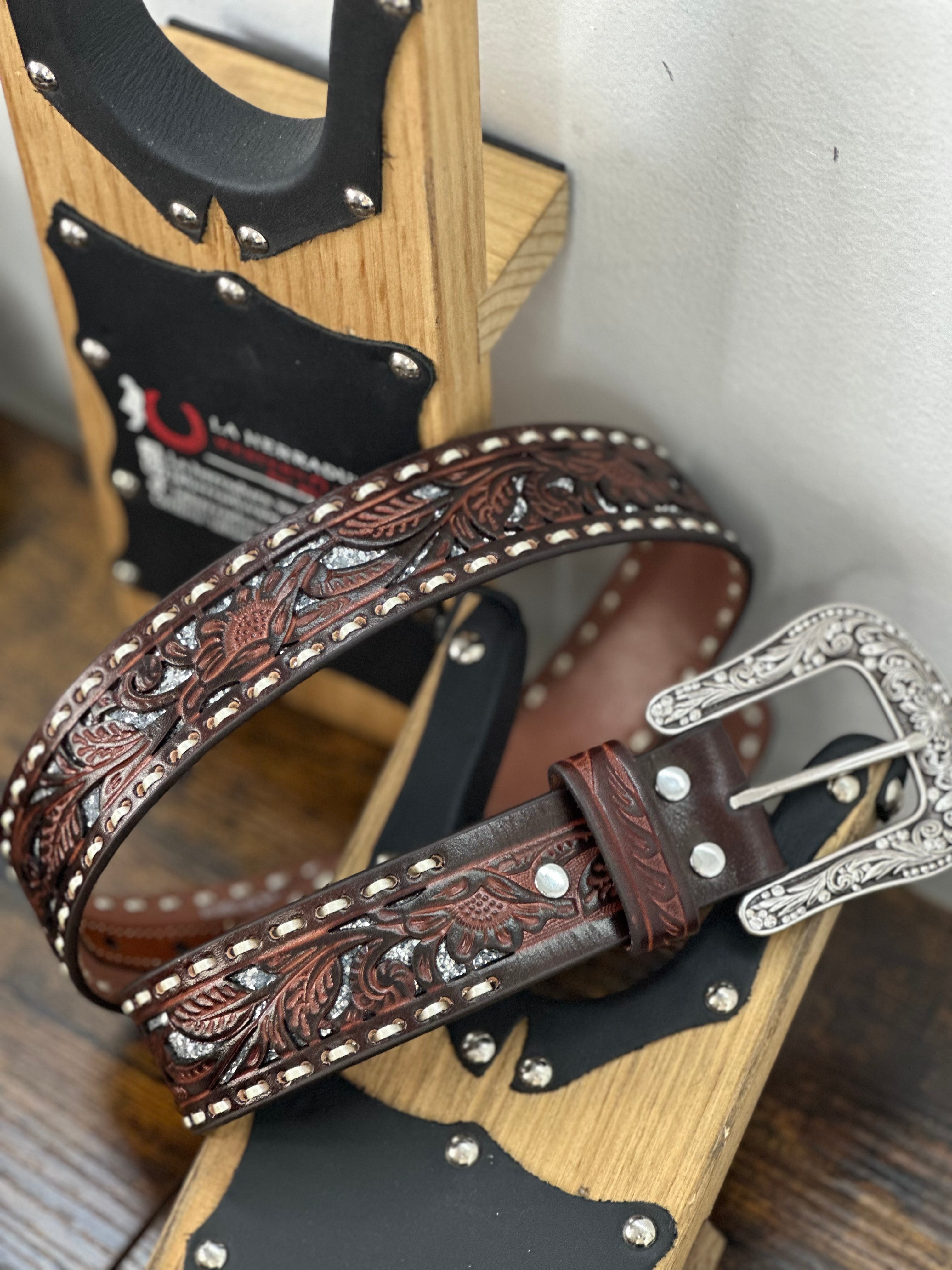 NOCANA HANDTOOLED CHOCÓ SPARKLE INLAY BELT