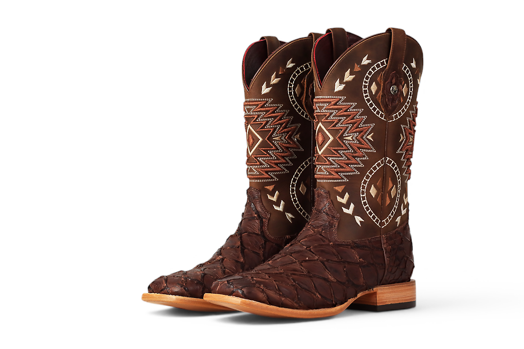 LA HERRADURA LH005 MEN’S BOOTS EXOTIC-RANCHERA FISH MATTE BROWN SQ-TOE EE