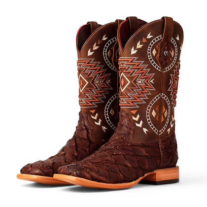 LA HERRADURA LH005 MEN’S BOOTS EXOTIC RANCHERA FISH MATTE BROWN SQ TOE EE