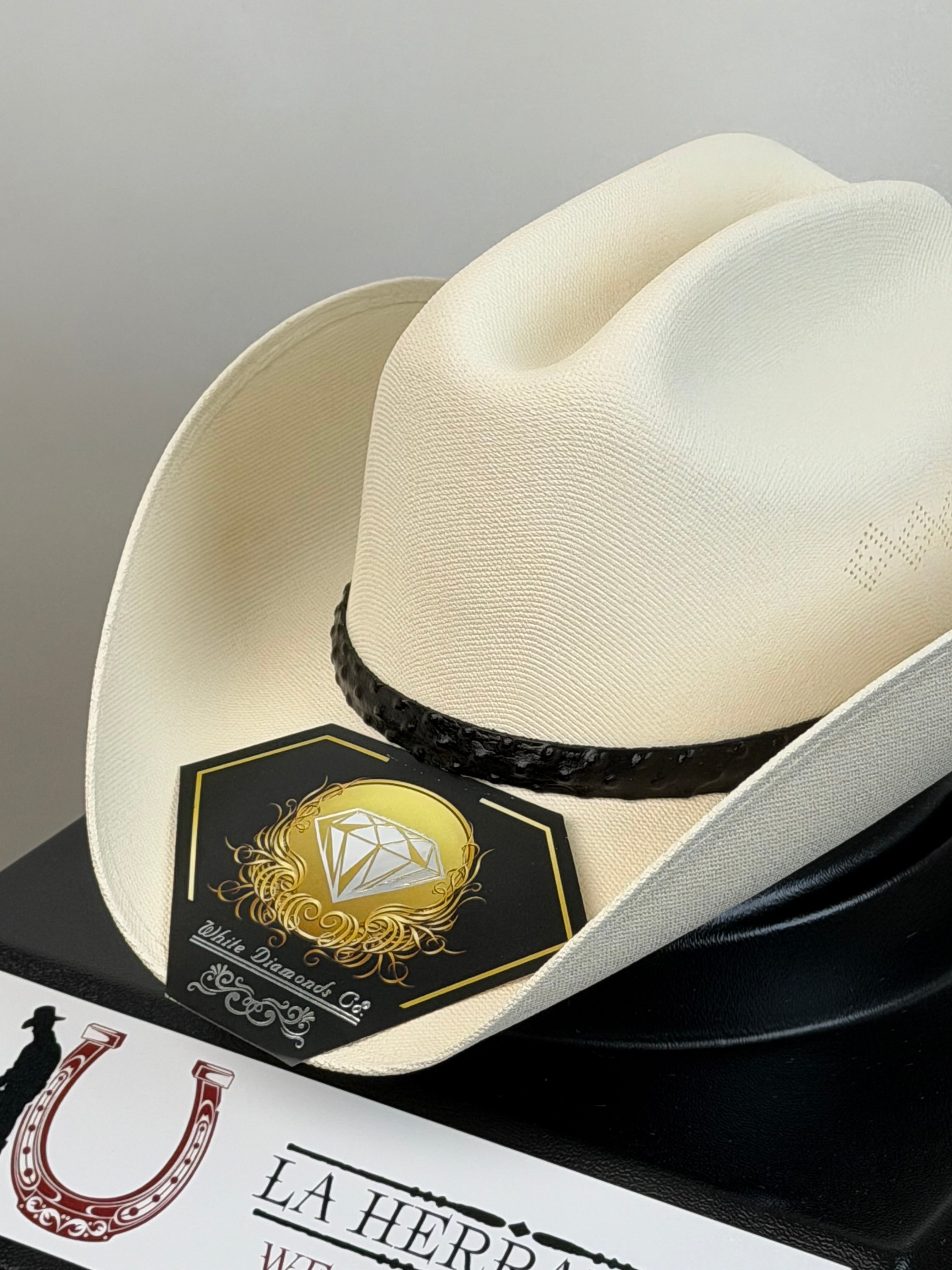 Kids White Diamond Black Straw Hat Sinaloa Style