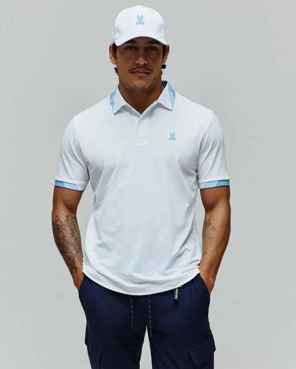 PSYCHO BUNNY ONYX SPORT LIGHT BLUE & WHITE POLO - MT0100117 Laherradurawwnc.com