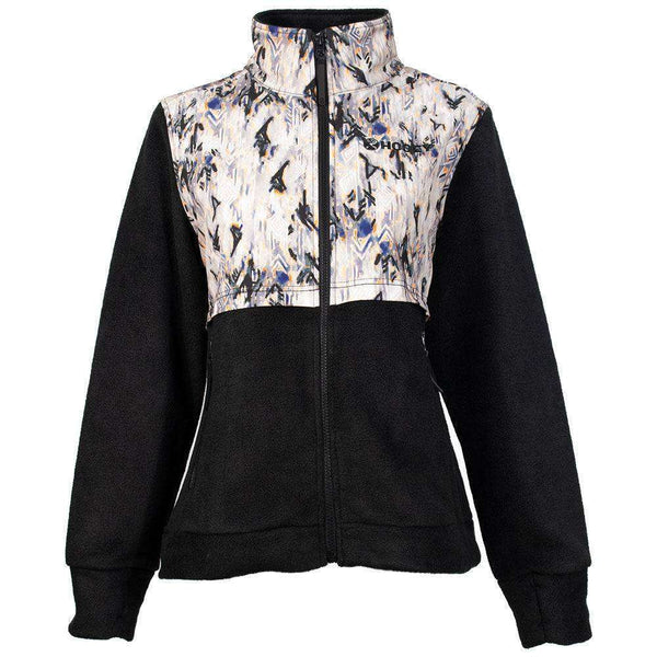 CHAQUETA HOOEY PARA MUJER TECH FLEECE CREMA NEGRO ESTAMPADO AZTECA HJ103BKAZ