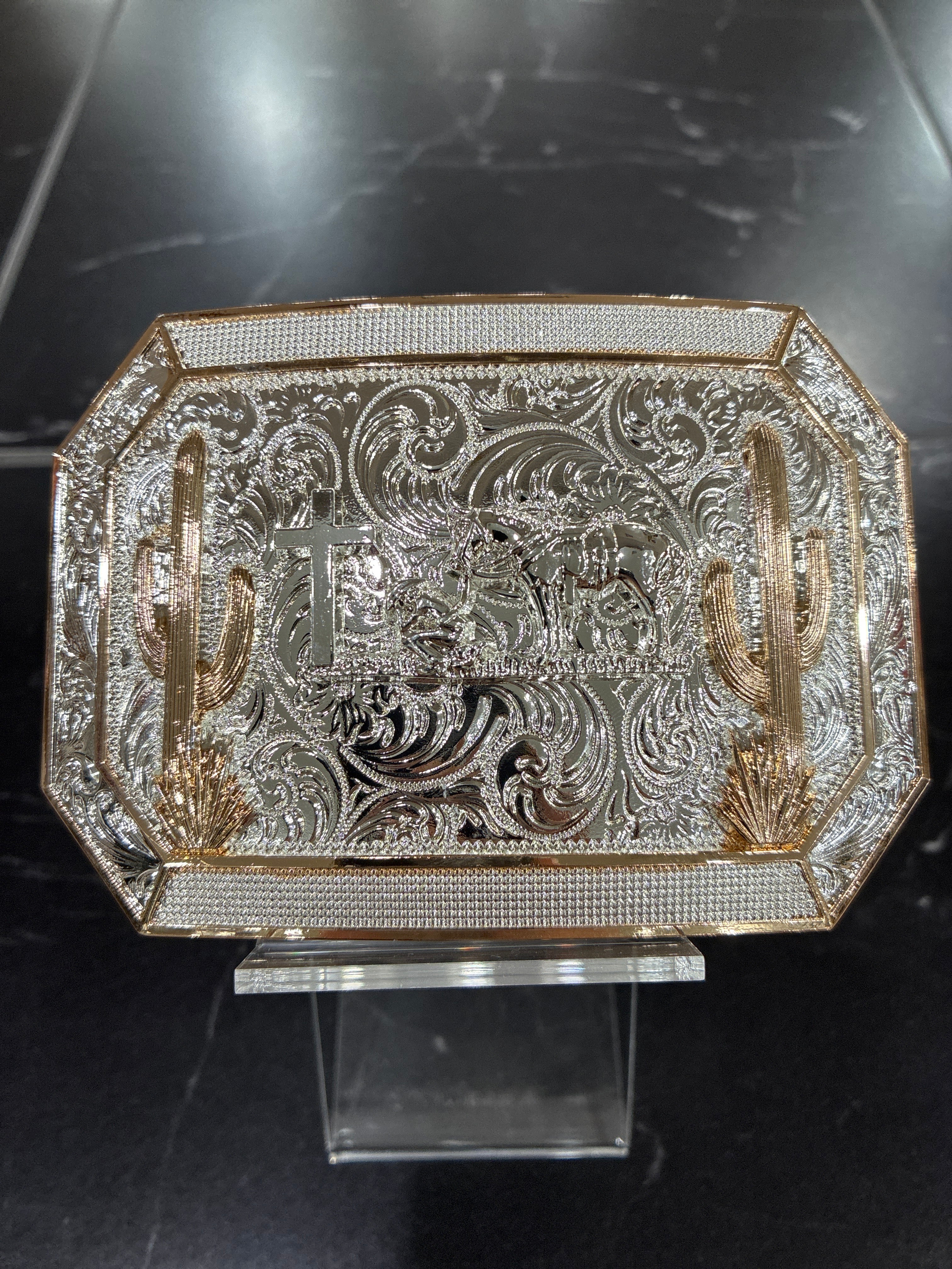 PRAYING COWBOY W/ CACTUS RECTANGLE BUCKLE