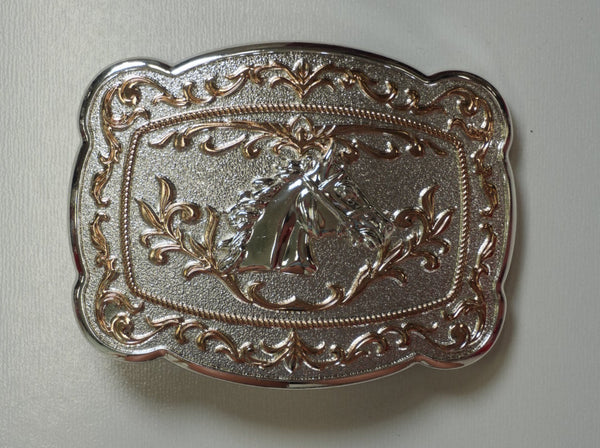 HEBILLA REDONDA CABEZA DE CABALLO PLATA Y ORO