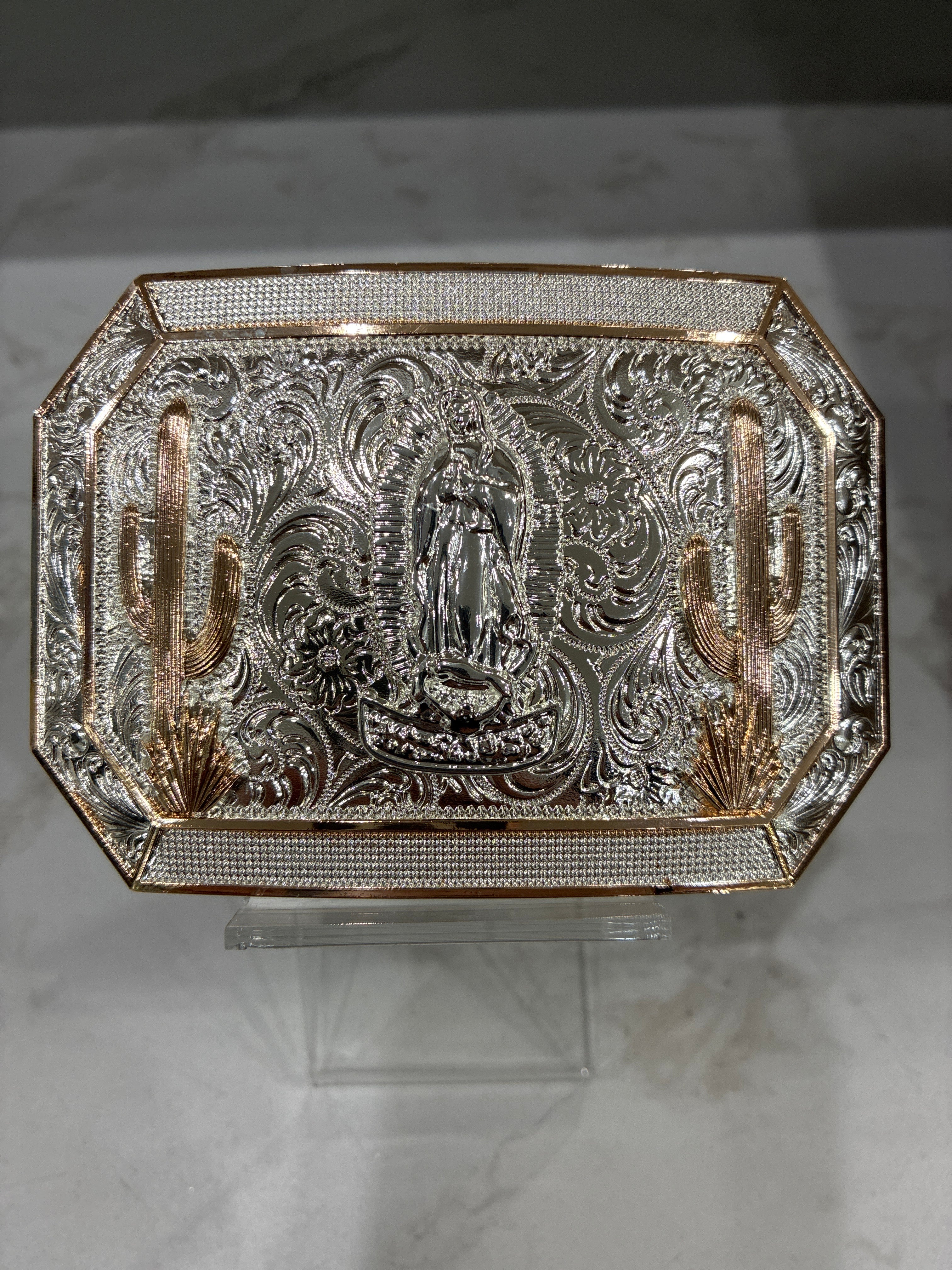 VIRGIN OF GUADALUPE W/ CACTUS RECTANGLE BUCKLE