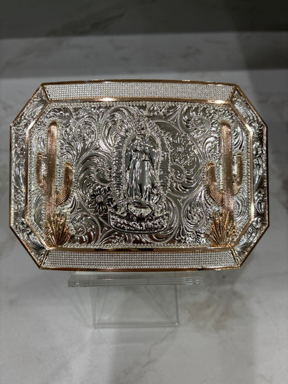 VIRGIN OF GUADALUPE W/ CACTUS RECTANGLE BUCKLE