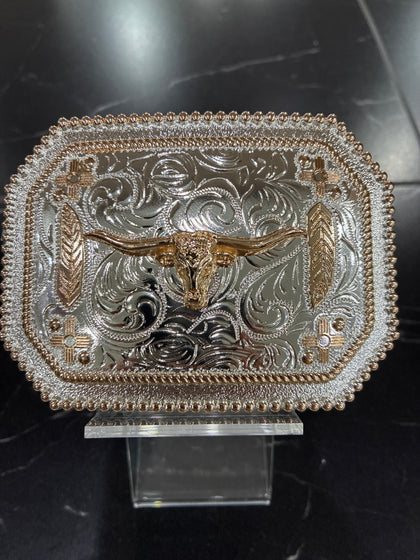 SQUARE BUCKLE LONGHORN  GOLD SILVER