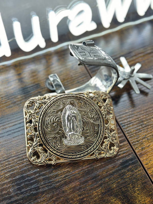 SQUARE OPEN DETAIL VIRGIN MARY ALL GOLD BUCKLE