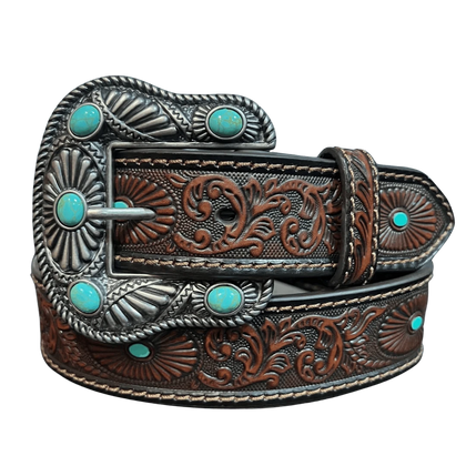 NOCONA WOMENS BROWN RUST  BELT WITH TURQUOISE WESTERN DESIGN N3412002