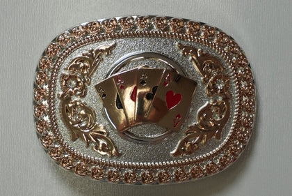 SILVER & ROSE GOLD ACES ROUND BUCKLE
