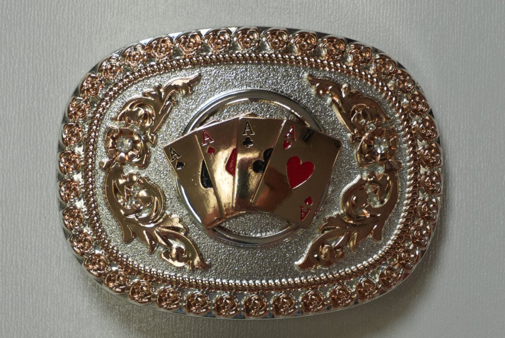 SILVER & ROSE GOLD ACES ROUND BUCKLE